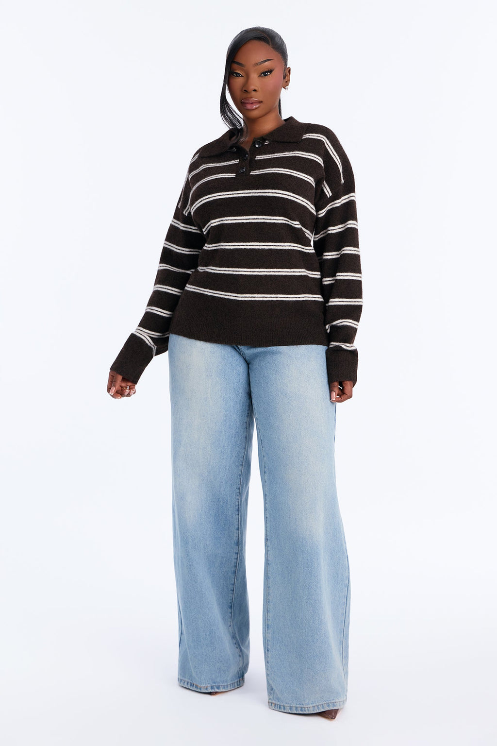 Lissa Striped Polo Sweater - Brown/combo