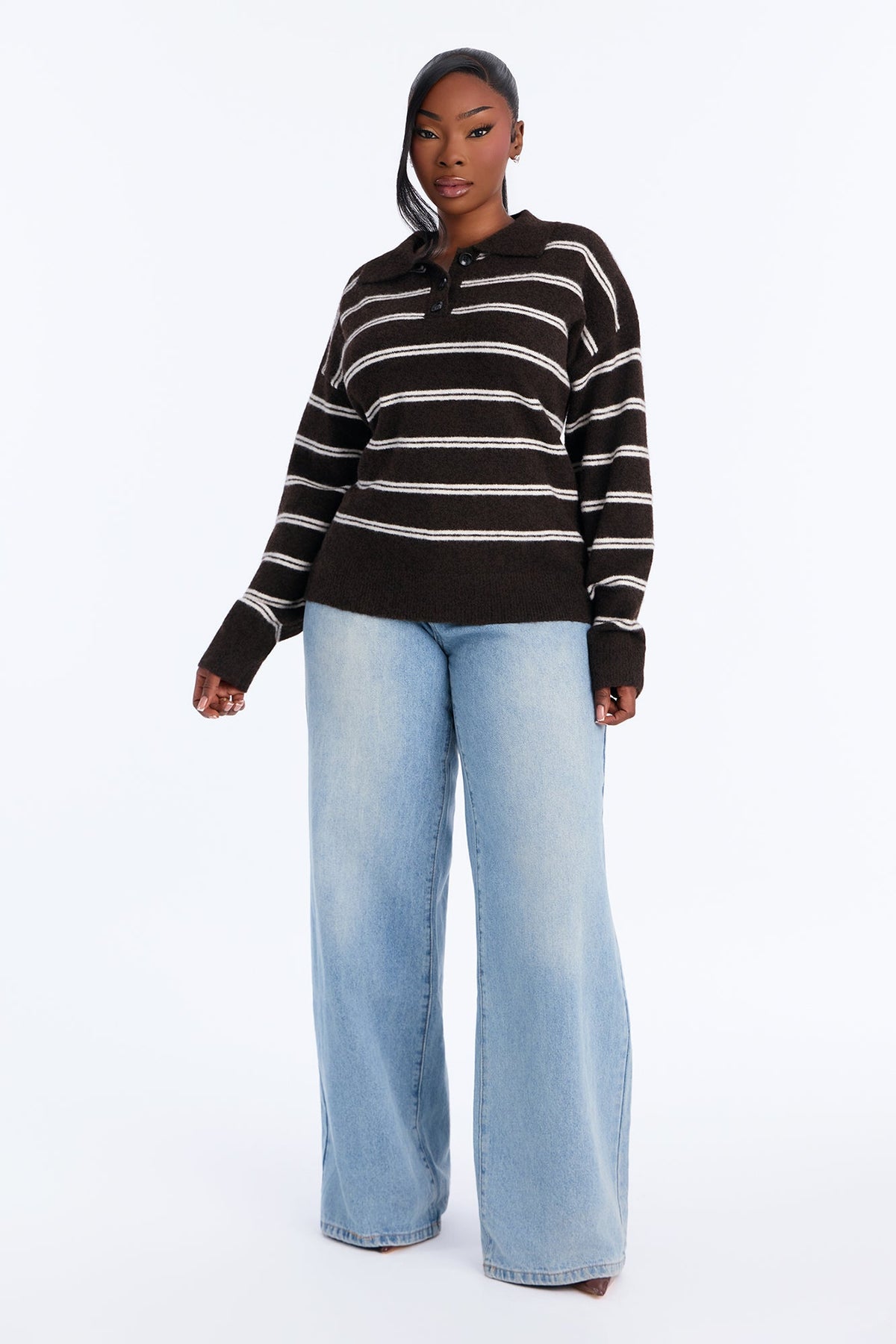 Lissa Striped Polo Sweater - Brown/combo