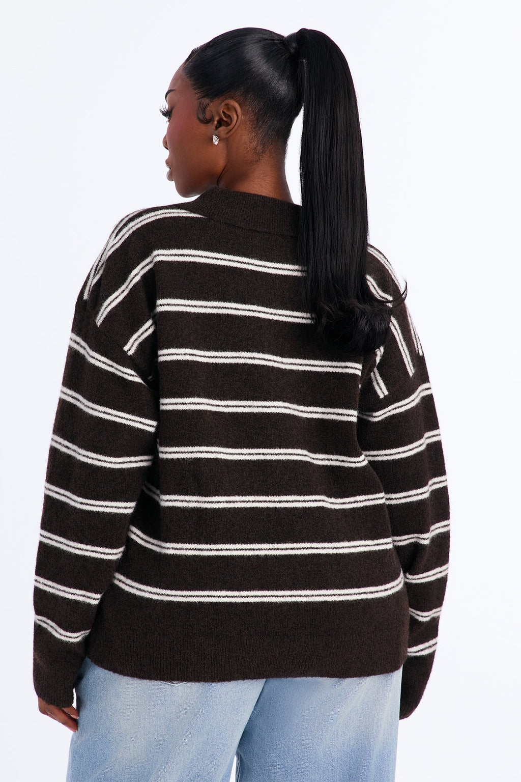 Lissa Striped Polo Sweater - Brown/combo