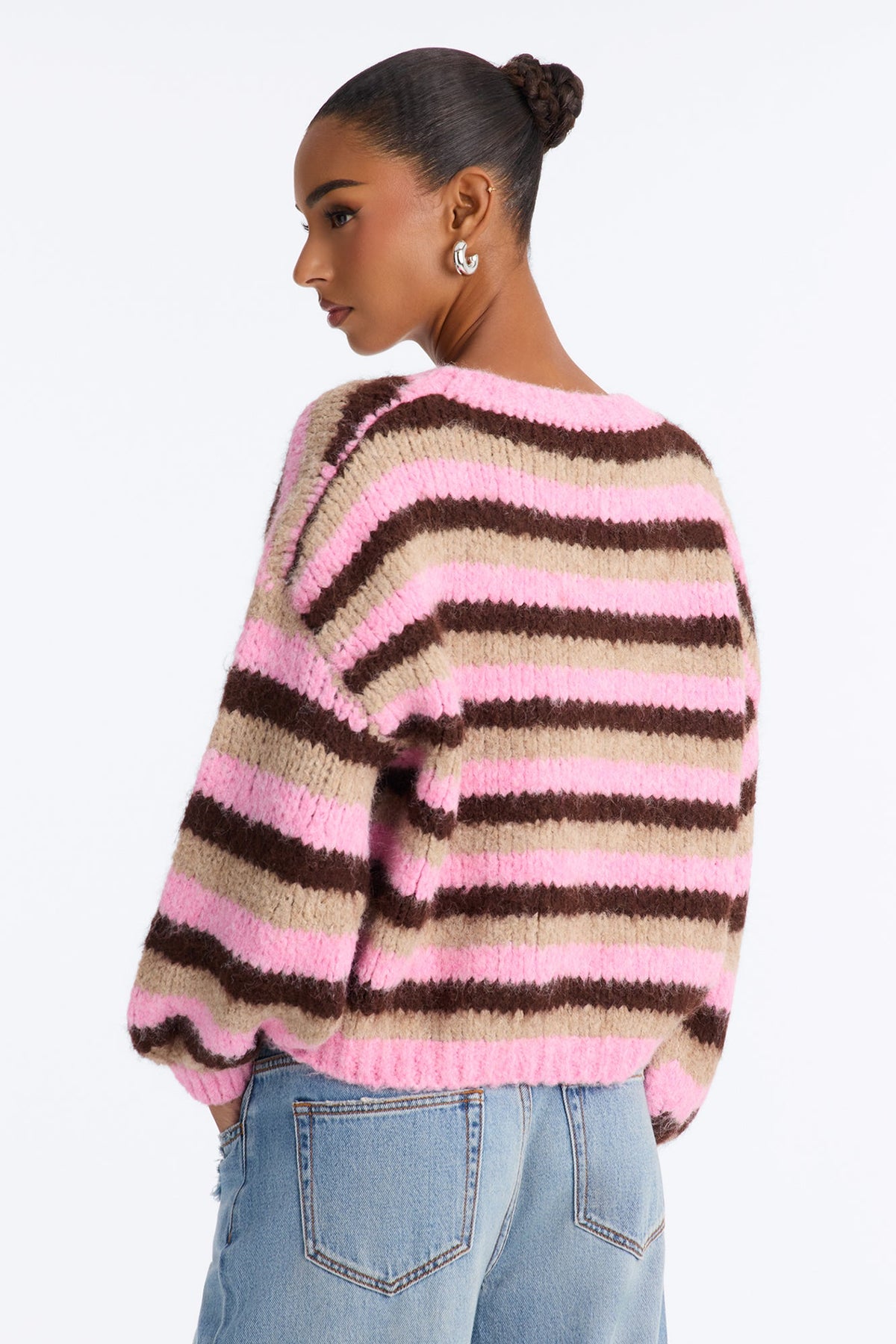 Lilly Striped Oversized Pullover Sweater - Pink/combo