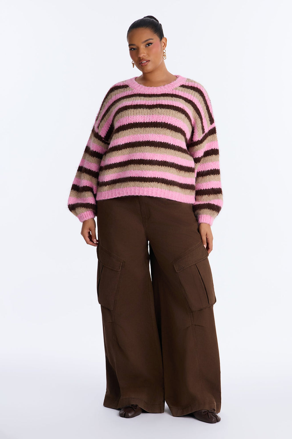 Lilly Striped Oversized Pullover Sweater - Pink/combo