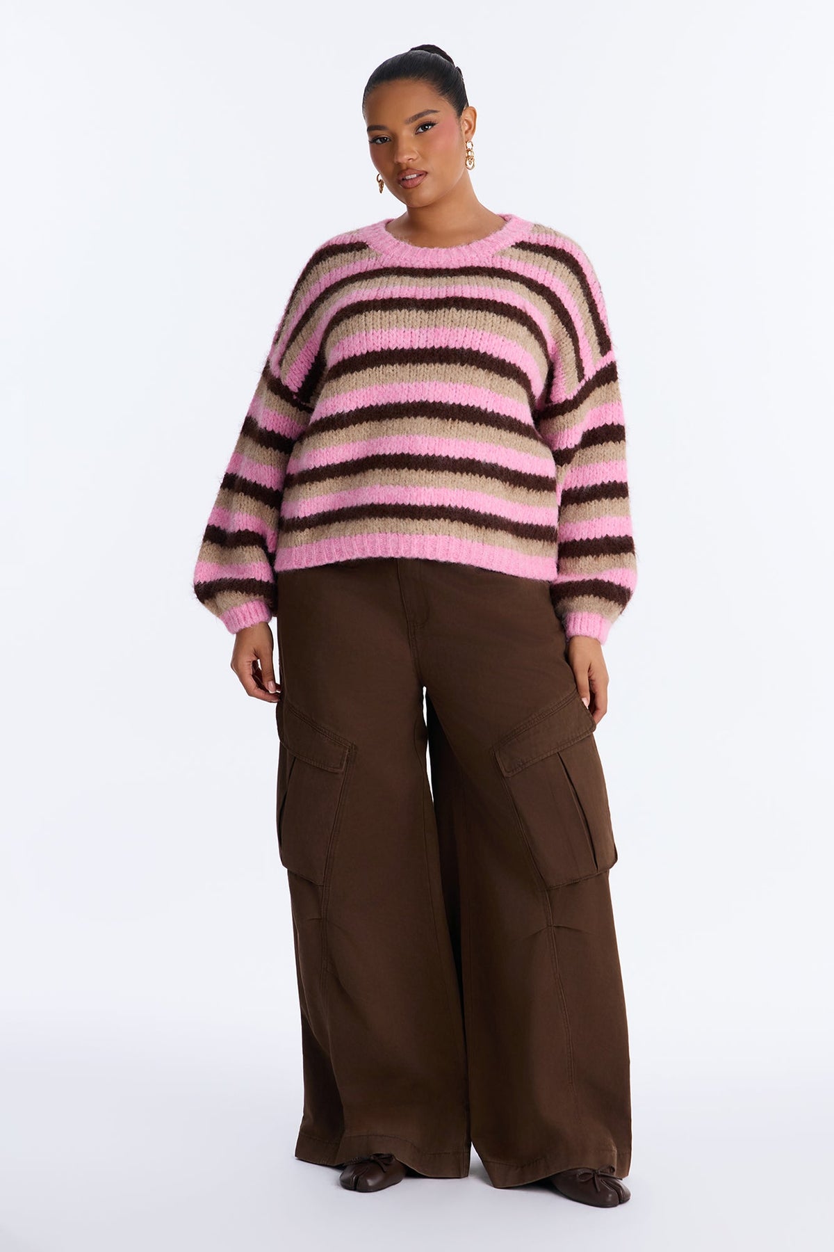 Lilly Striped Oversized Pullover Sweater - Pink/combo
