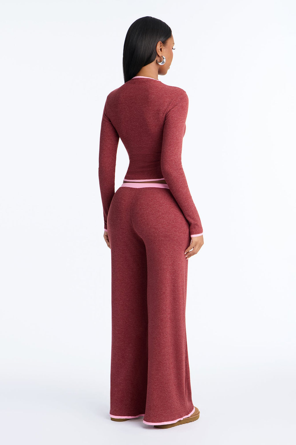 Parker Ribbed Contrast Pant Set - Burgundy