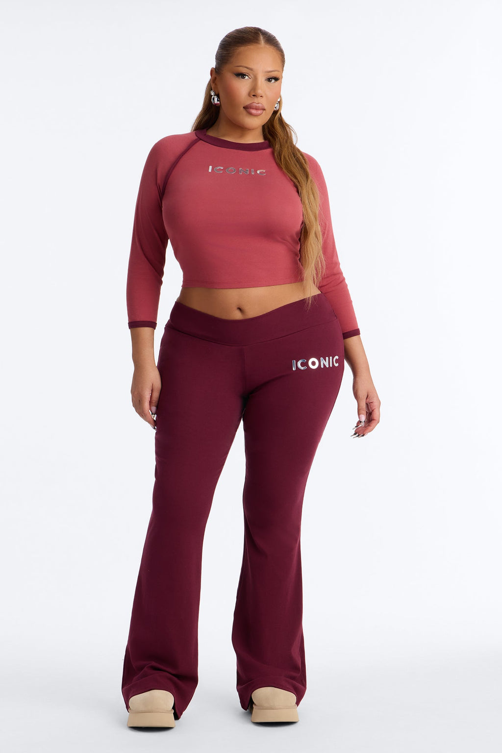 Truly Iconic Flare Pant Set - Burgundy/combo