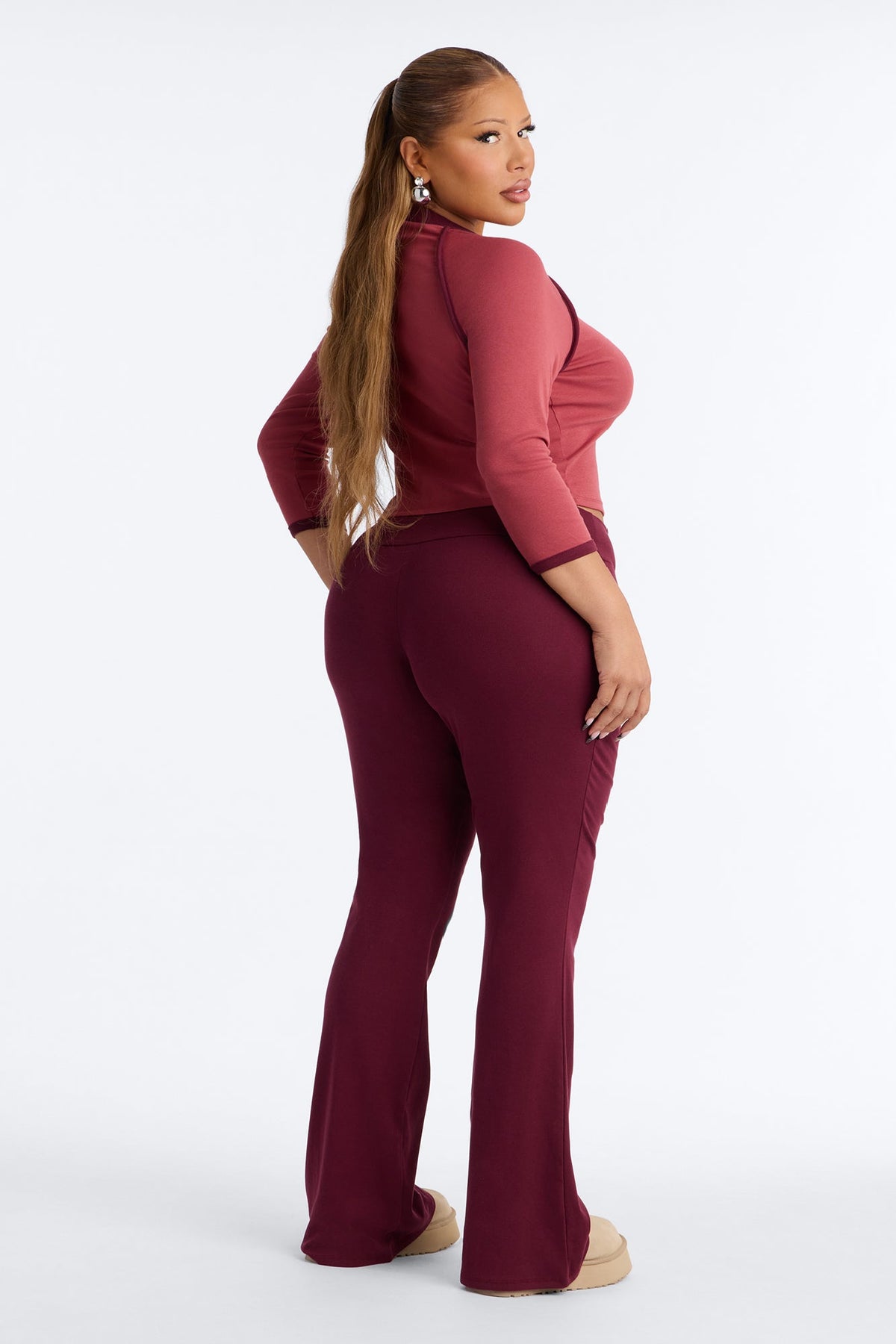 Truly Iconic Flare Pant Set - Burgundy/combo