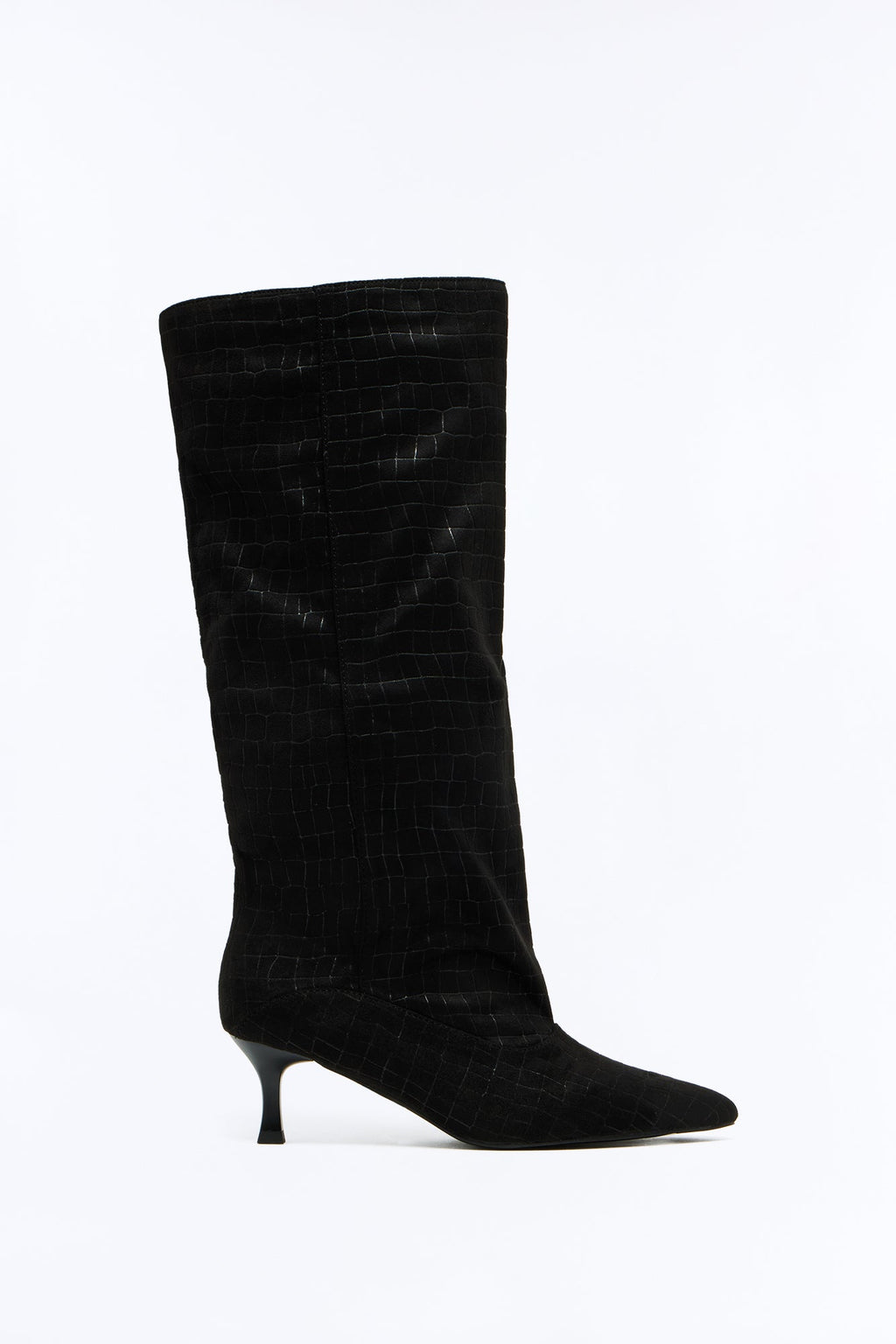 Lucky You Croc Suede Heeled Boots - Black