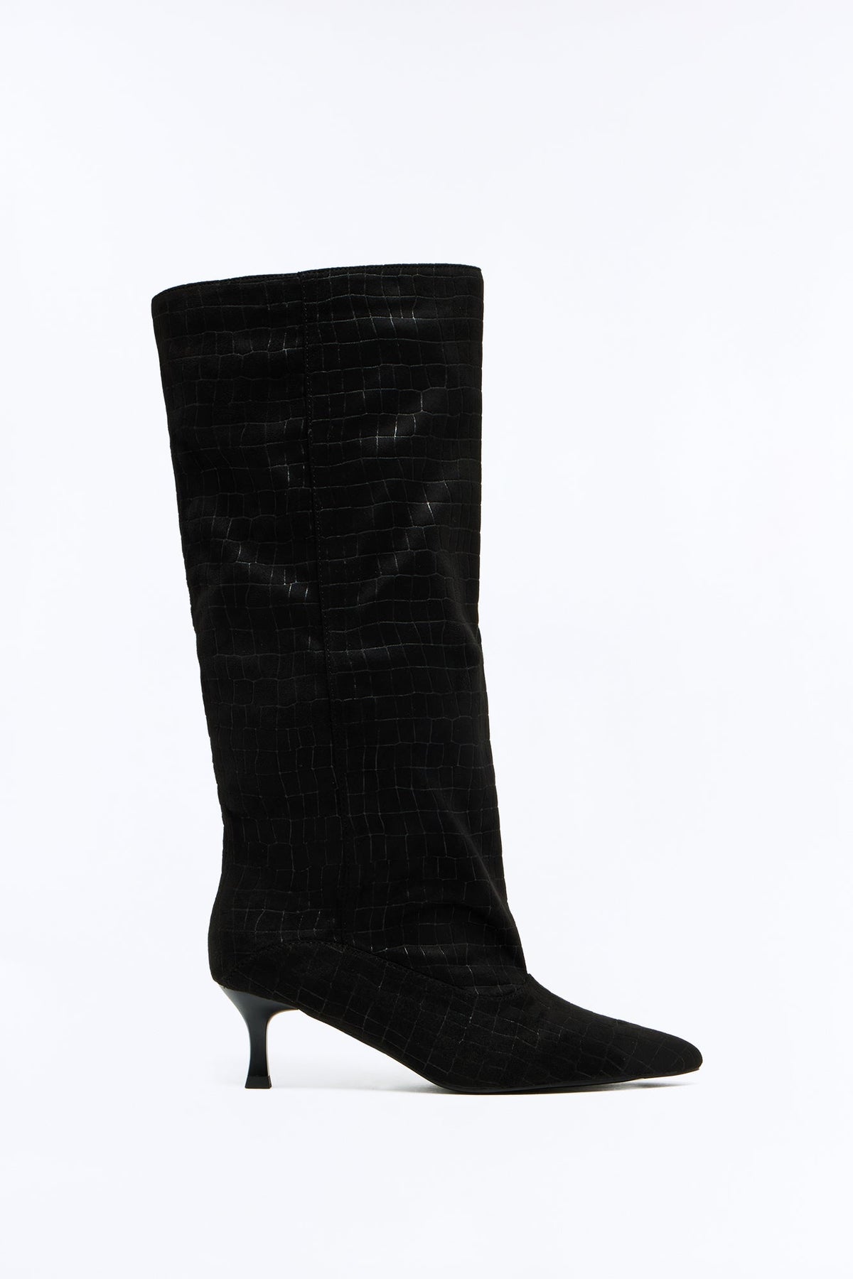 Lucky You Croc Suede Heeled Boots - Black