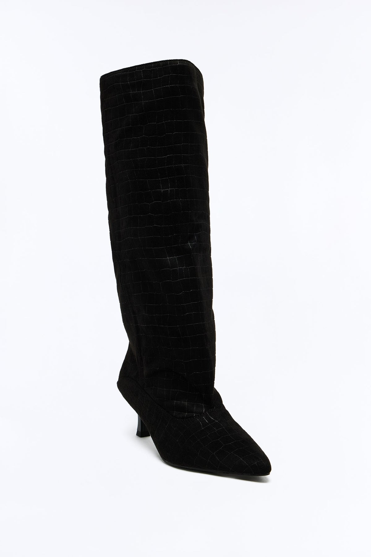 Lucky You Croc Suede Heeled Boots - Black