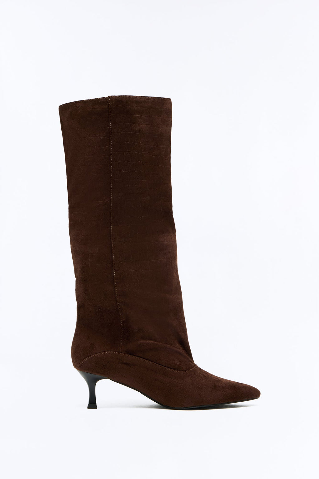 Lucky You Croc Suede Heeled Boots - Brown