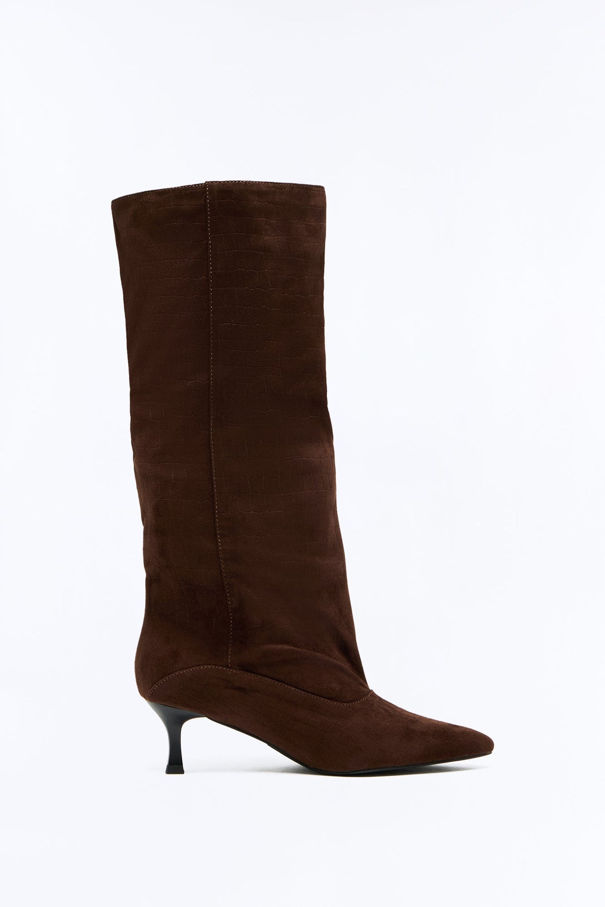 Lucky You Croc Suede Heeled Boots - Brown