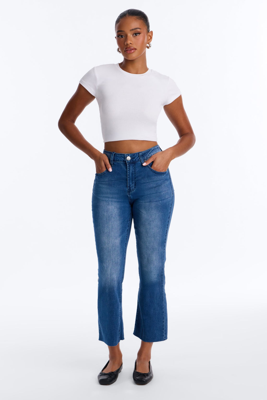 Brooklyn High Rise Kick Flare Capri Jeans - Dark Wash