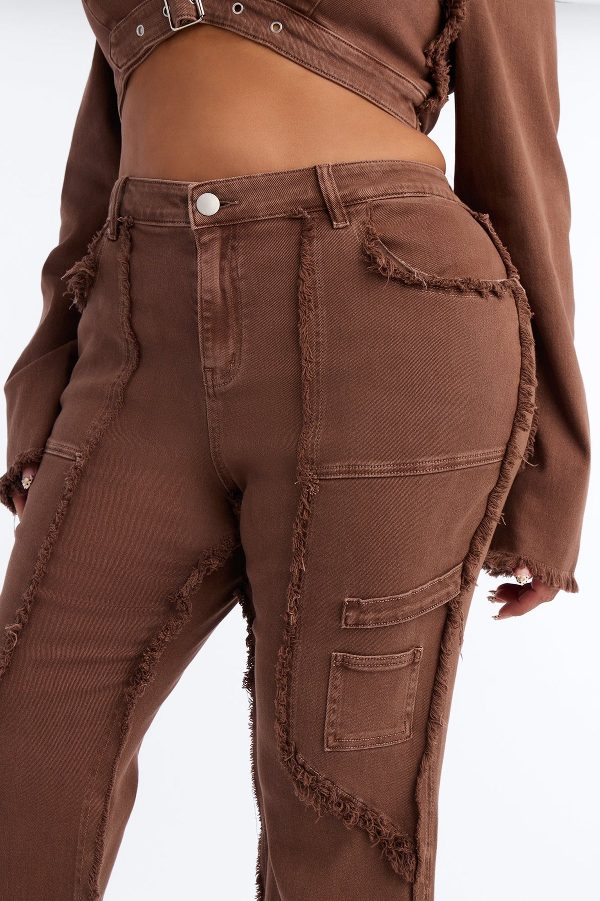 On Replay Frayed Straight Leg Jeans - Brown