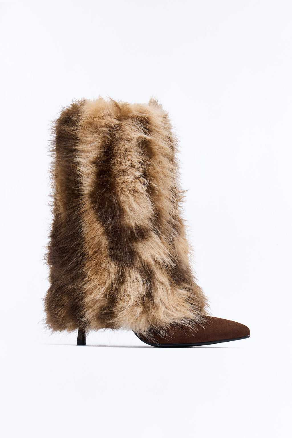 Shila Faux Fur Overlay Boots - BrownCombo