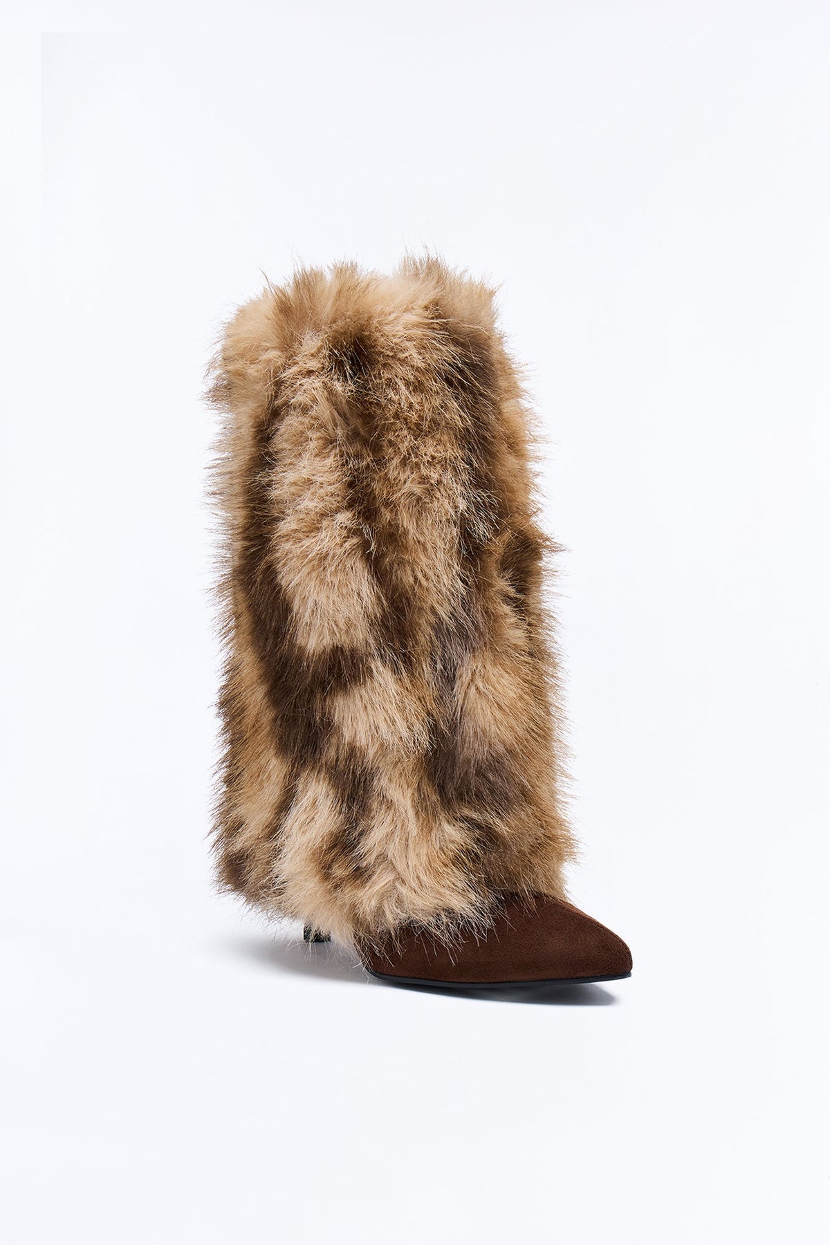 Shila Faux Fur Overlay Boots - BrownCombo