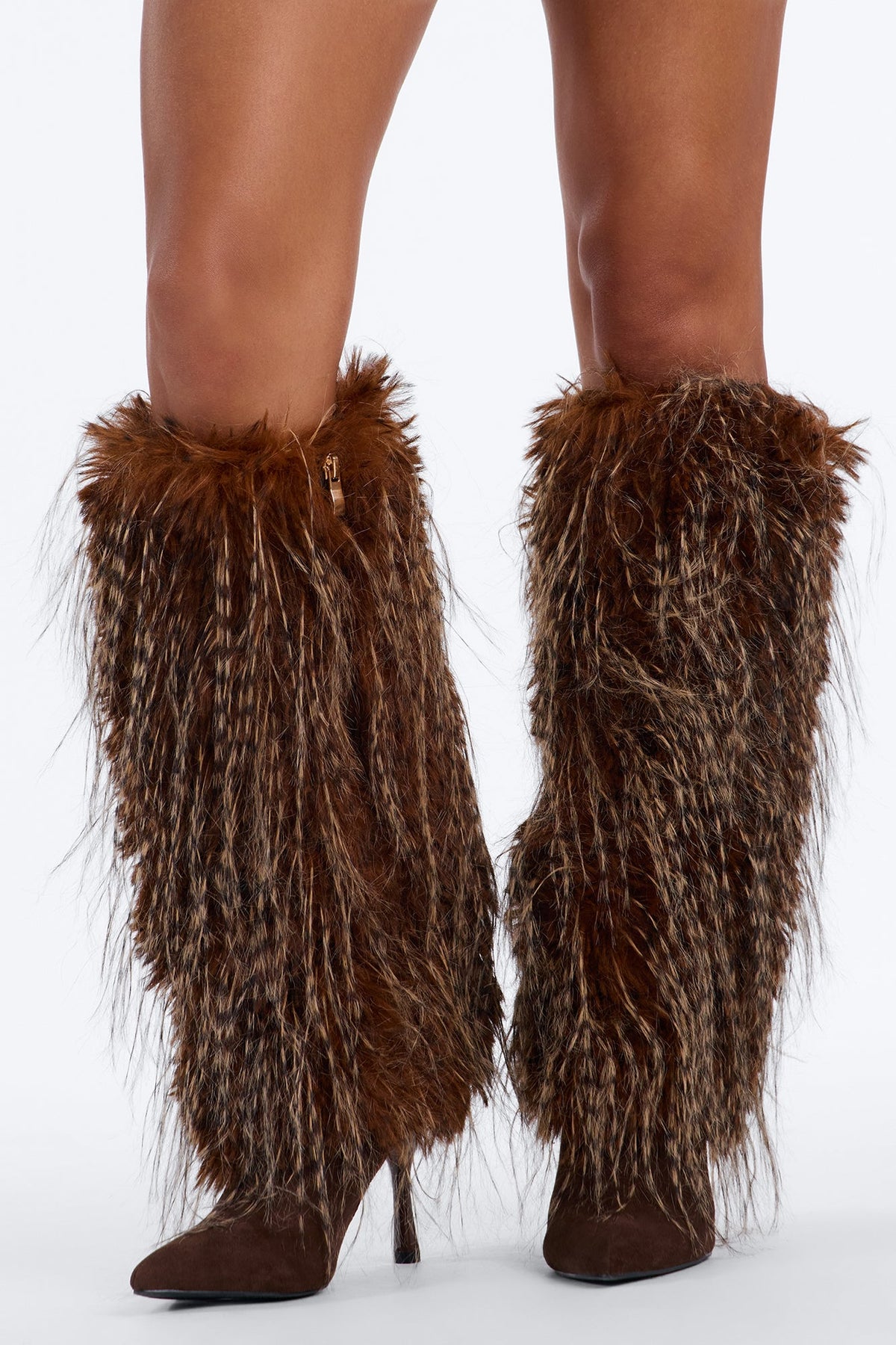 Alba Faux Fur Overlay Boots - Brown