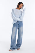 Anita Chunky Knit Pullover Sweater - Light Blue