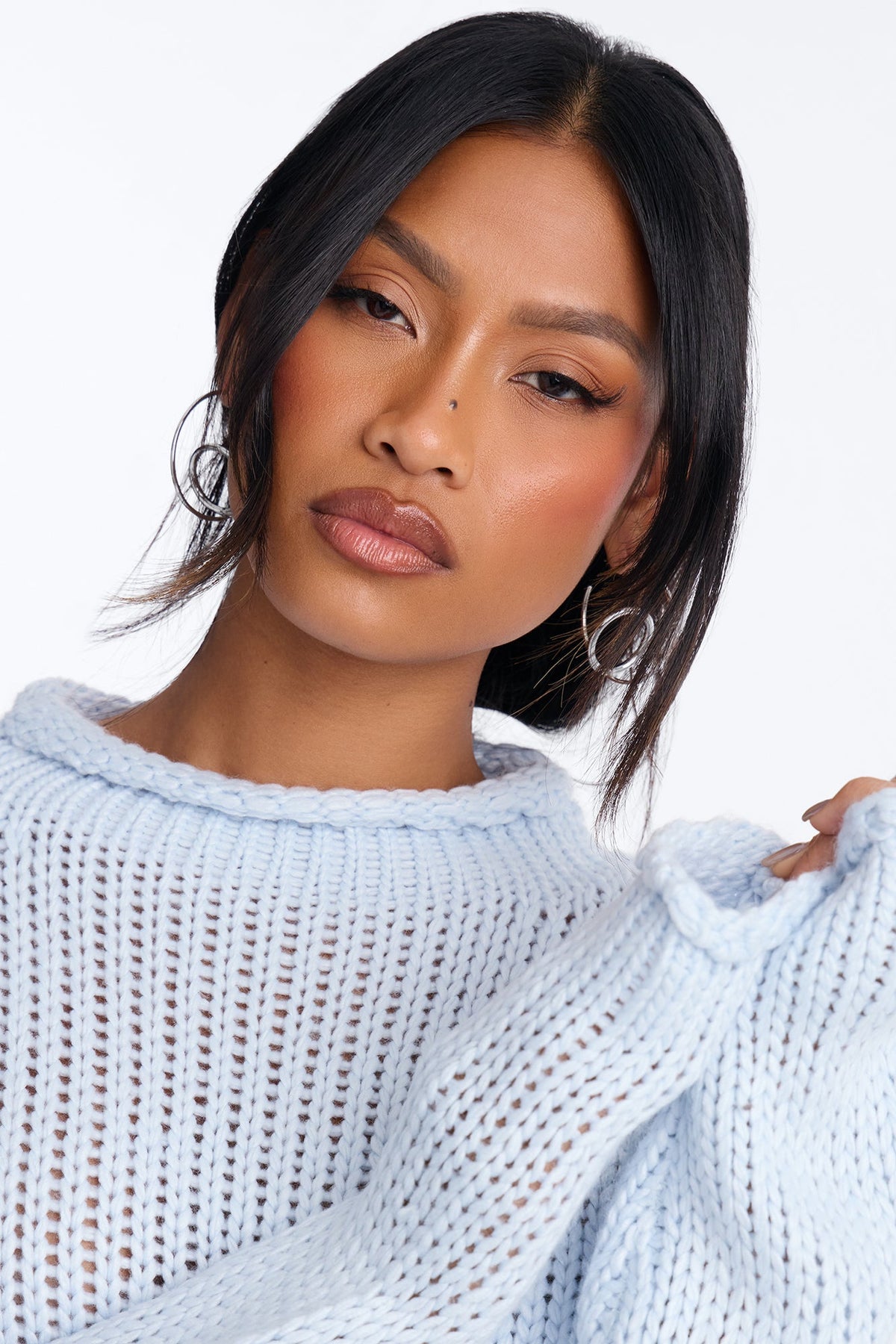 Anita Chunky Knit Pullover Sweater - Light Blue