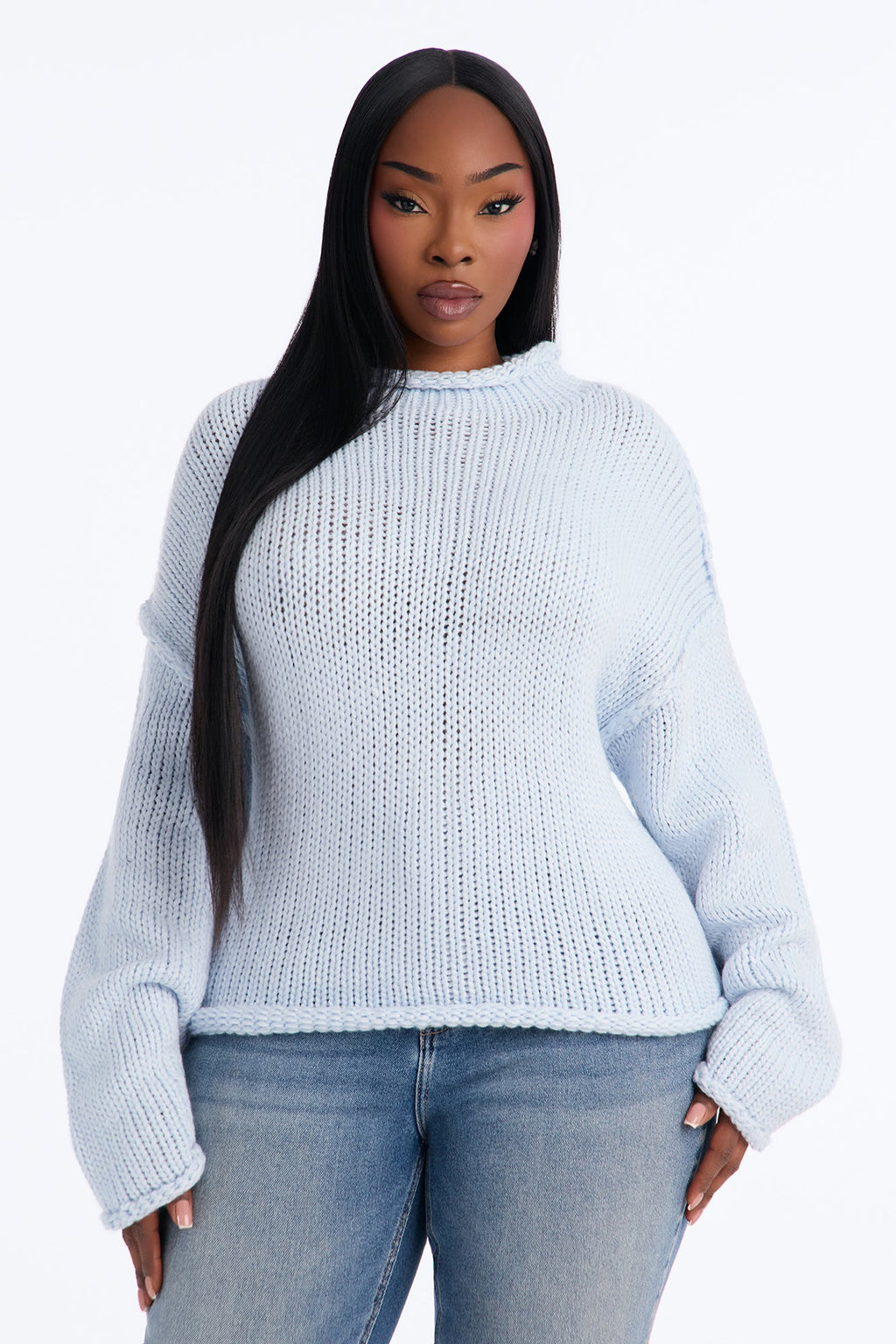 Anita Chunky Knit Pullover Sweater - Light Blue