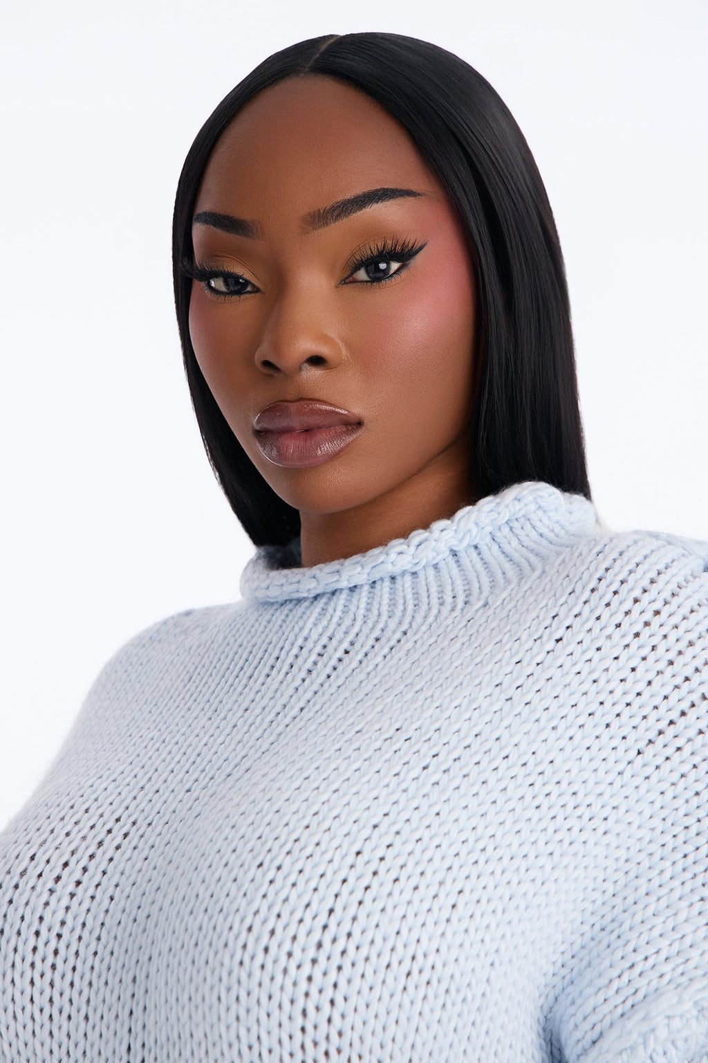 Anita Chunky Knit Pullover Sweater - Light Blue