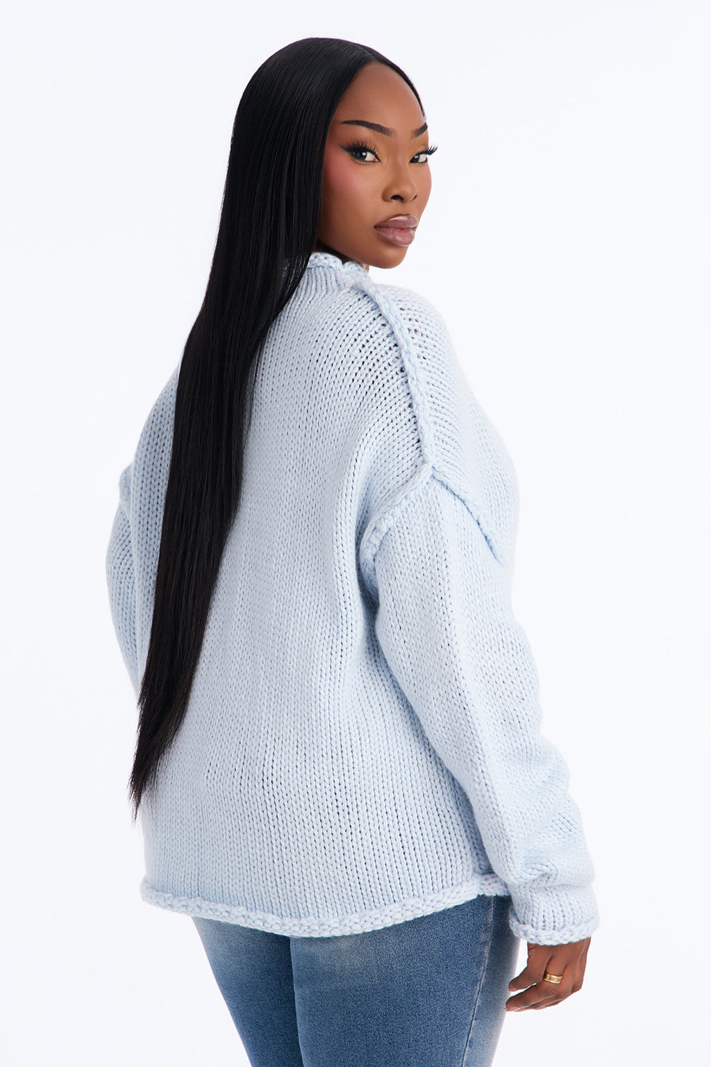 Anita Chunky Knit Pullover Sweater - Light Blue