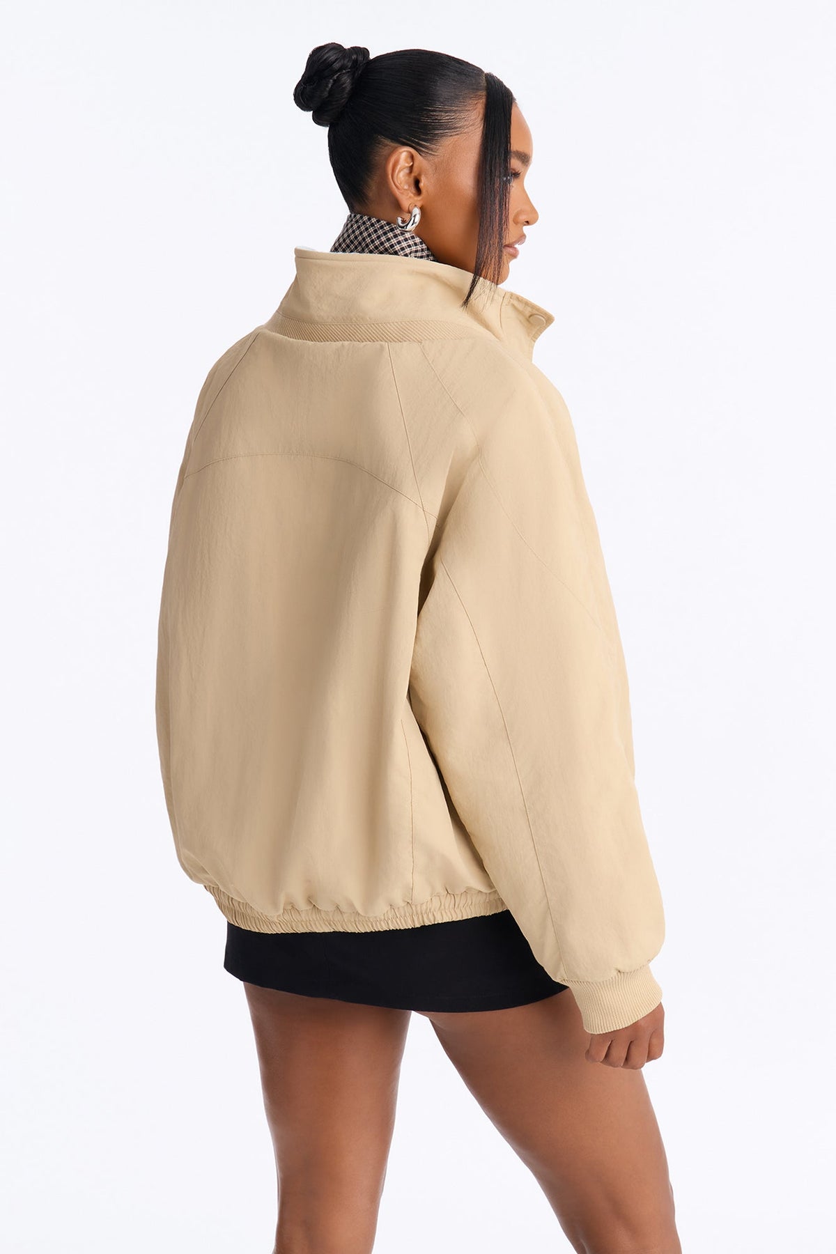 Everyday Muse Nylon Fur Trim Bomber Jacket - Khaki