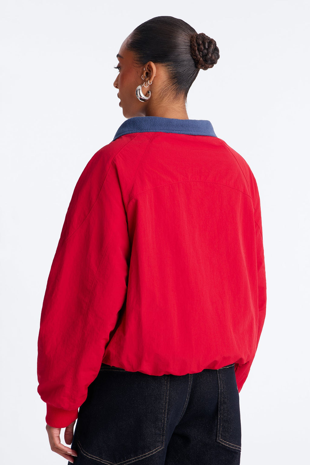 Everyday Muse Nylon Fur Trim Bomber Jacket - Red