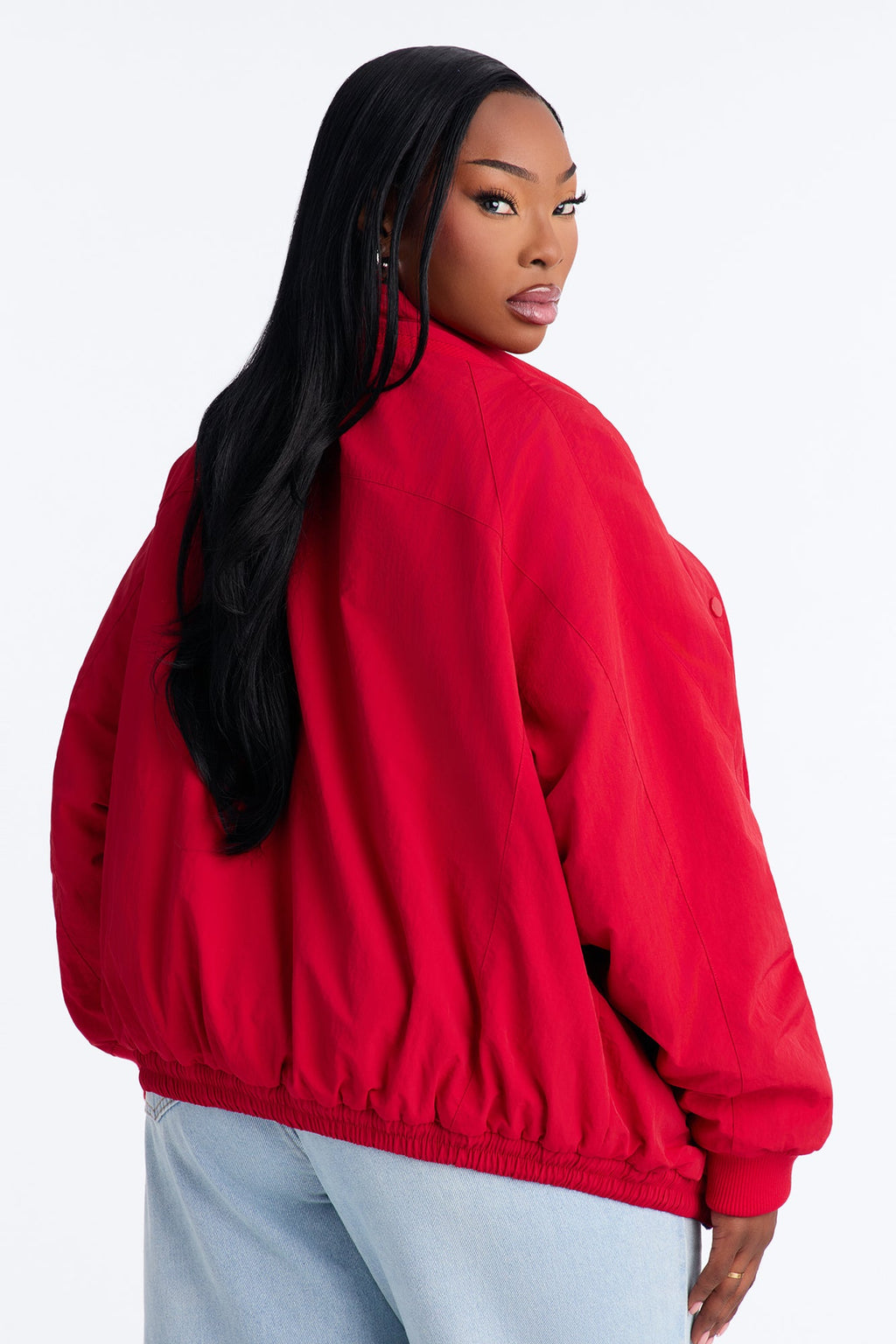 Everyday Muse Nylon Fur Trim Bomber Jacket - Red