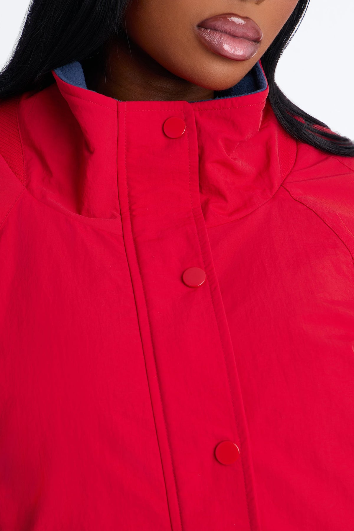 Everyday Muse Nylon Fur Trim Bomber Jacket - Red