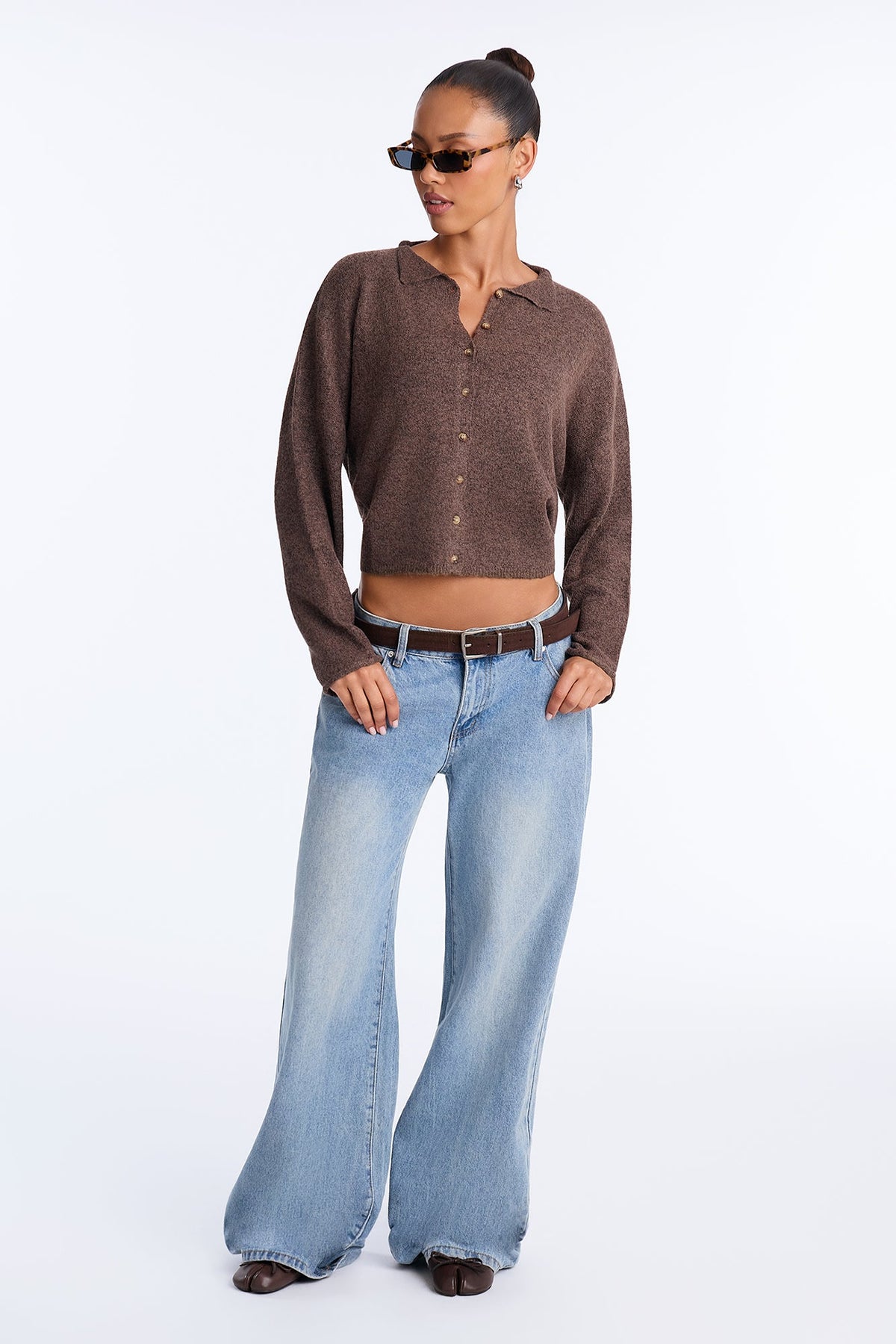Book Worm Button Up Cardigan - Brown