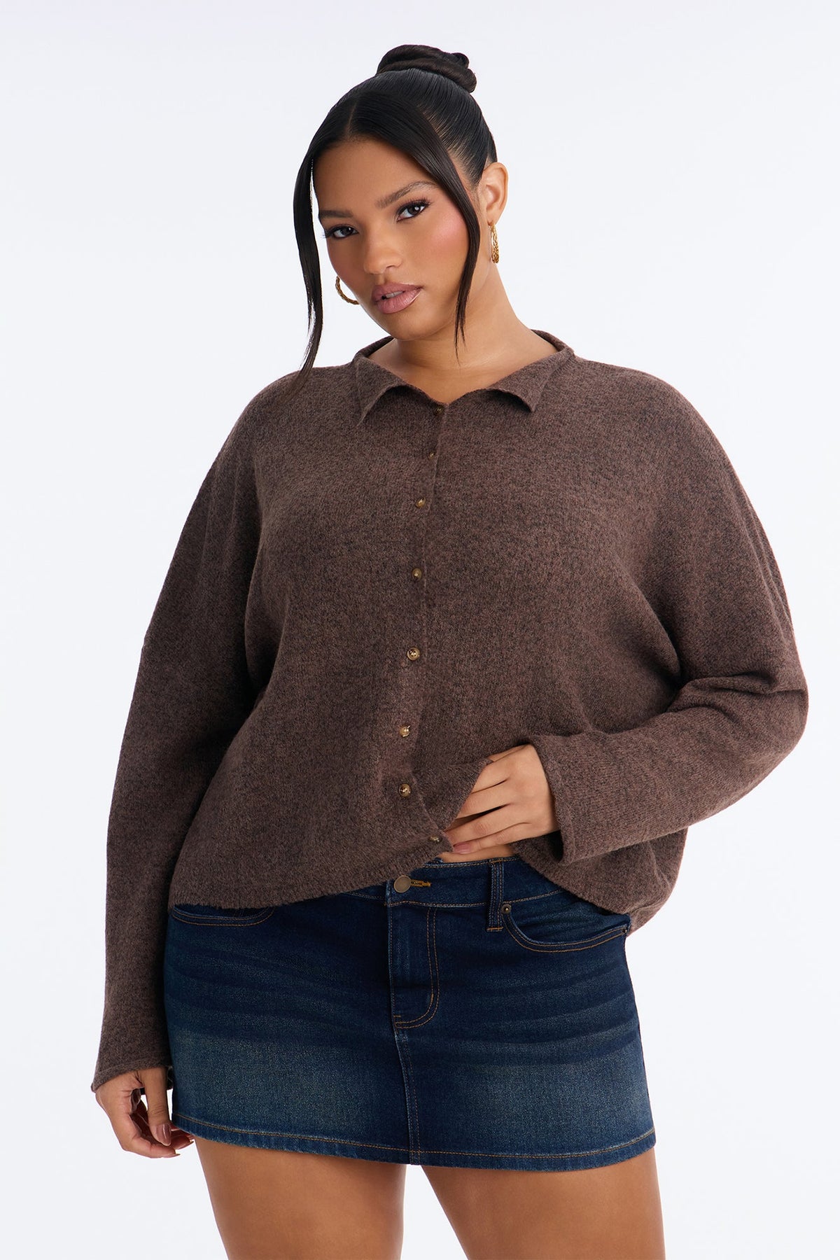 Book Worm Button Up Cardigan - Brown