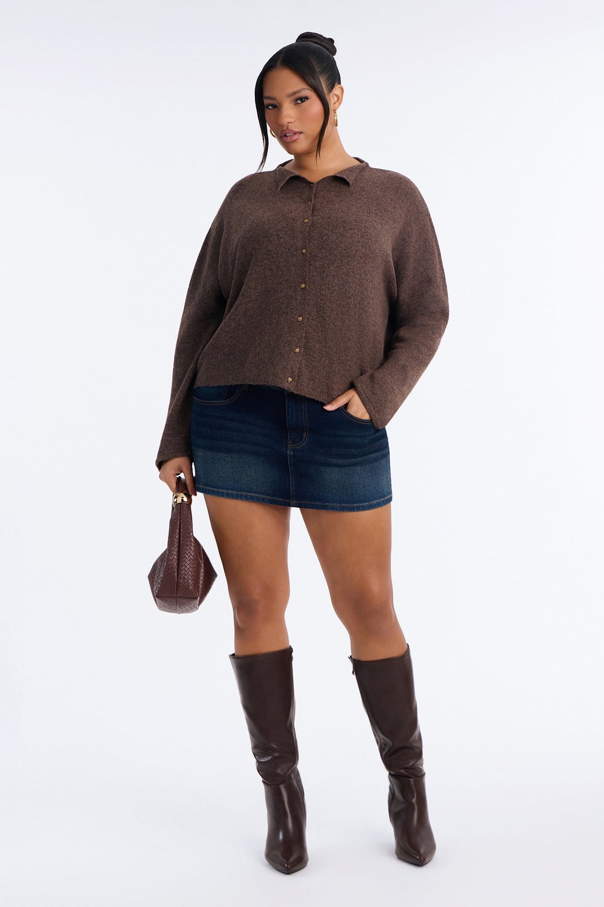 Book Worm Button Up Cardigan - Brown