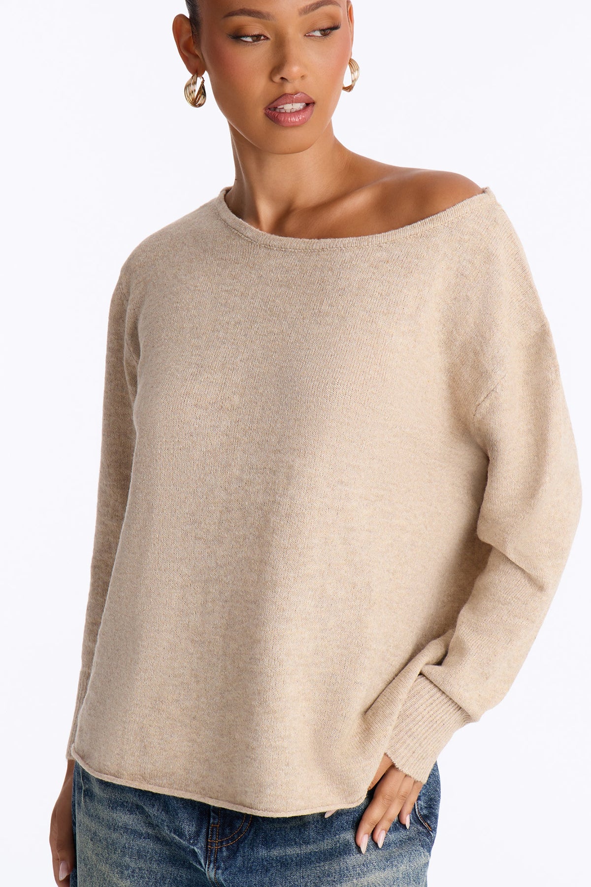 Ellen One Shoulder Oversized Sweater - Beige