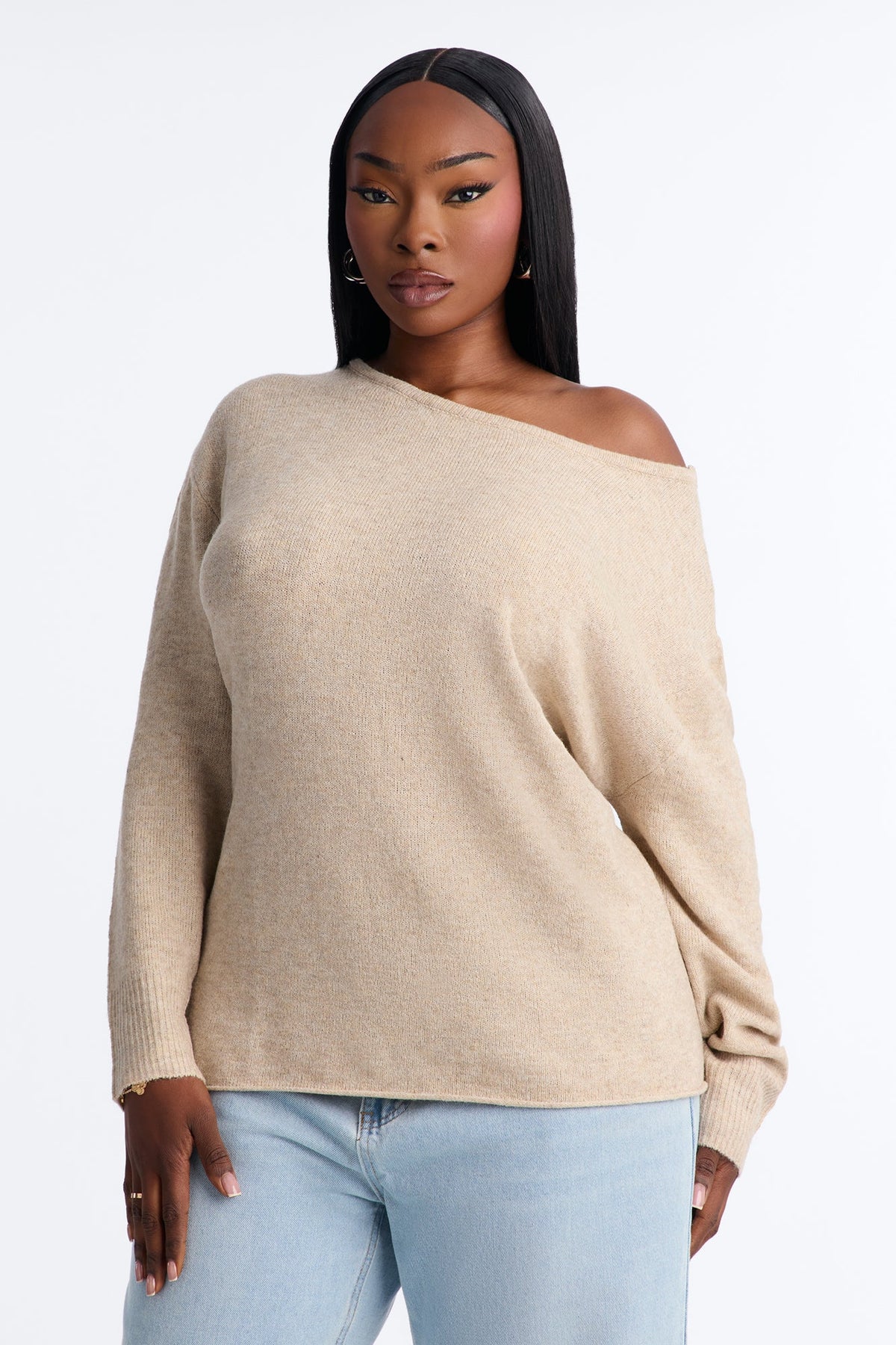 Ellen One Shoulder Oversized Sweater - Beige