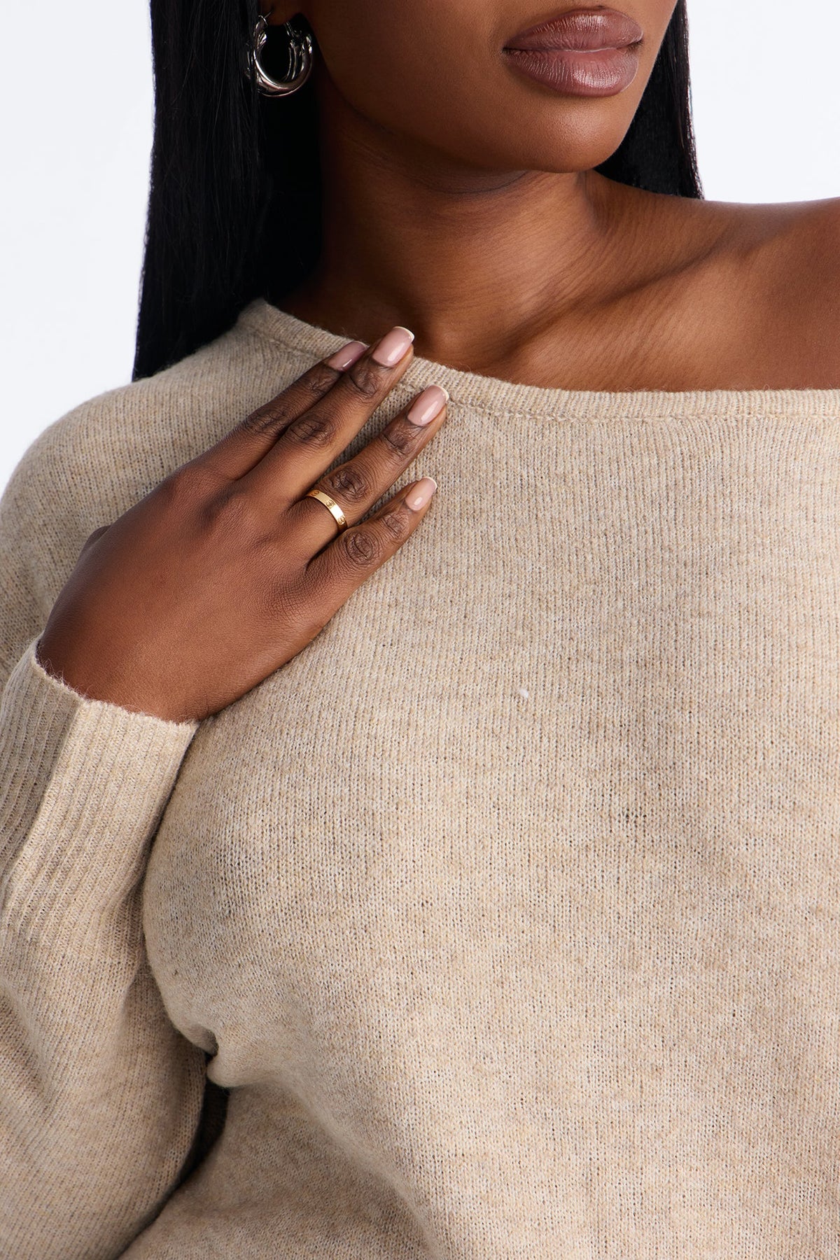 Ellen One Shoulder Oversized Sweater - Beige