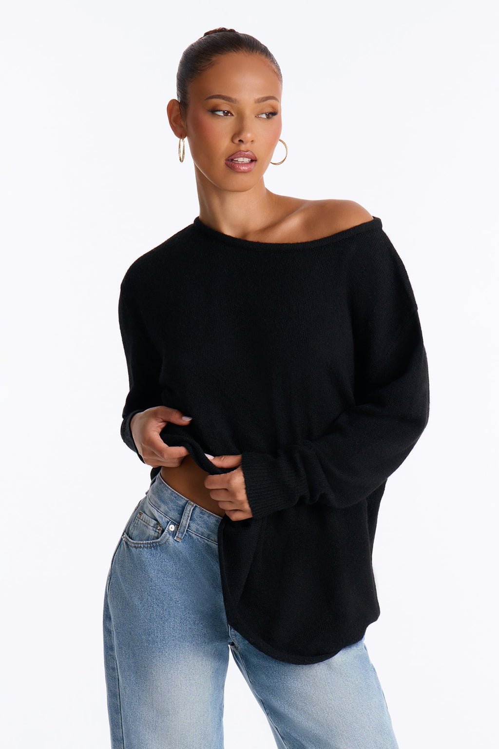 Ellen One Shoulder Oversized Sweater - Black