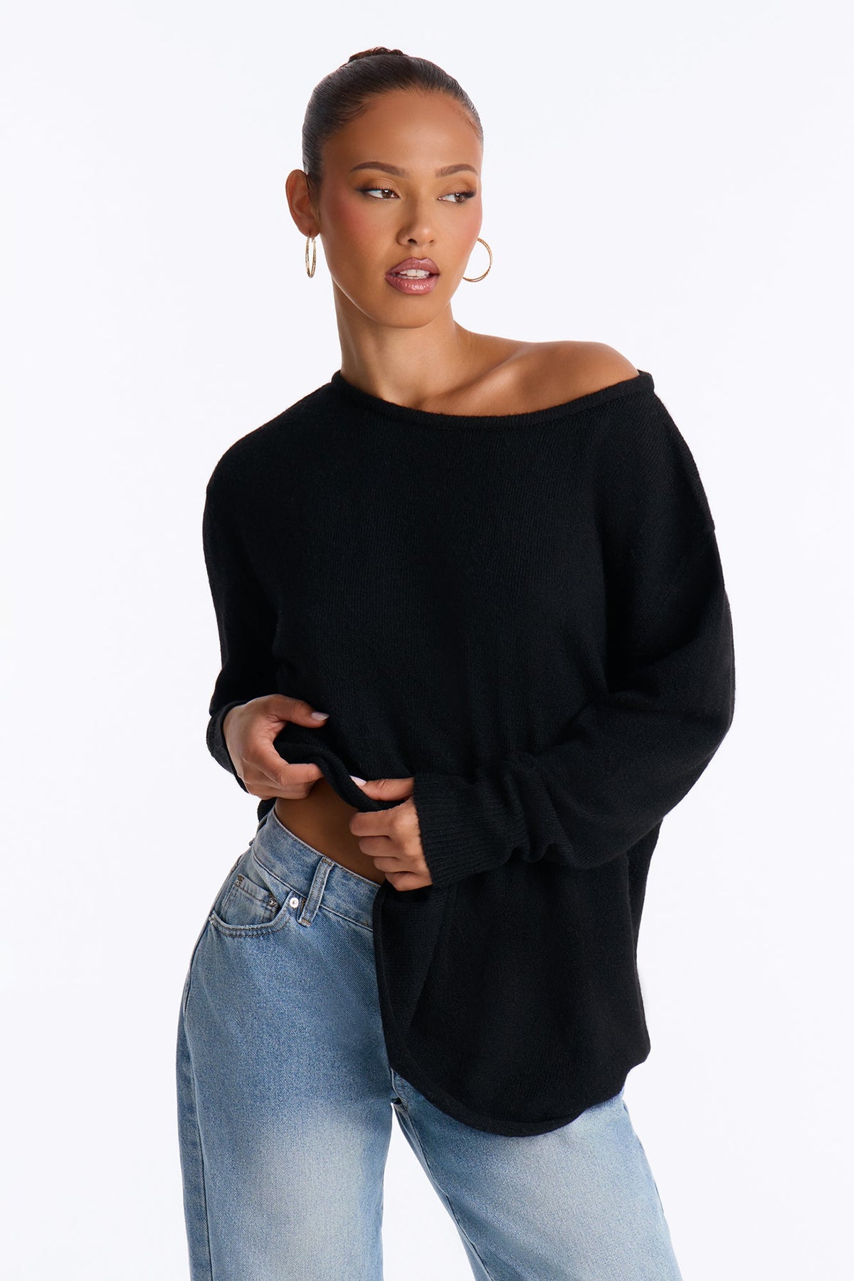 Ellen One Shoulder Oversized Sweater - Black