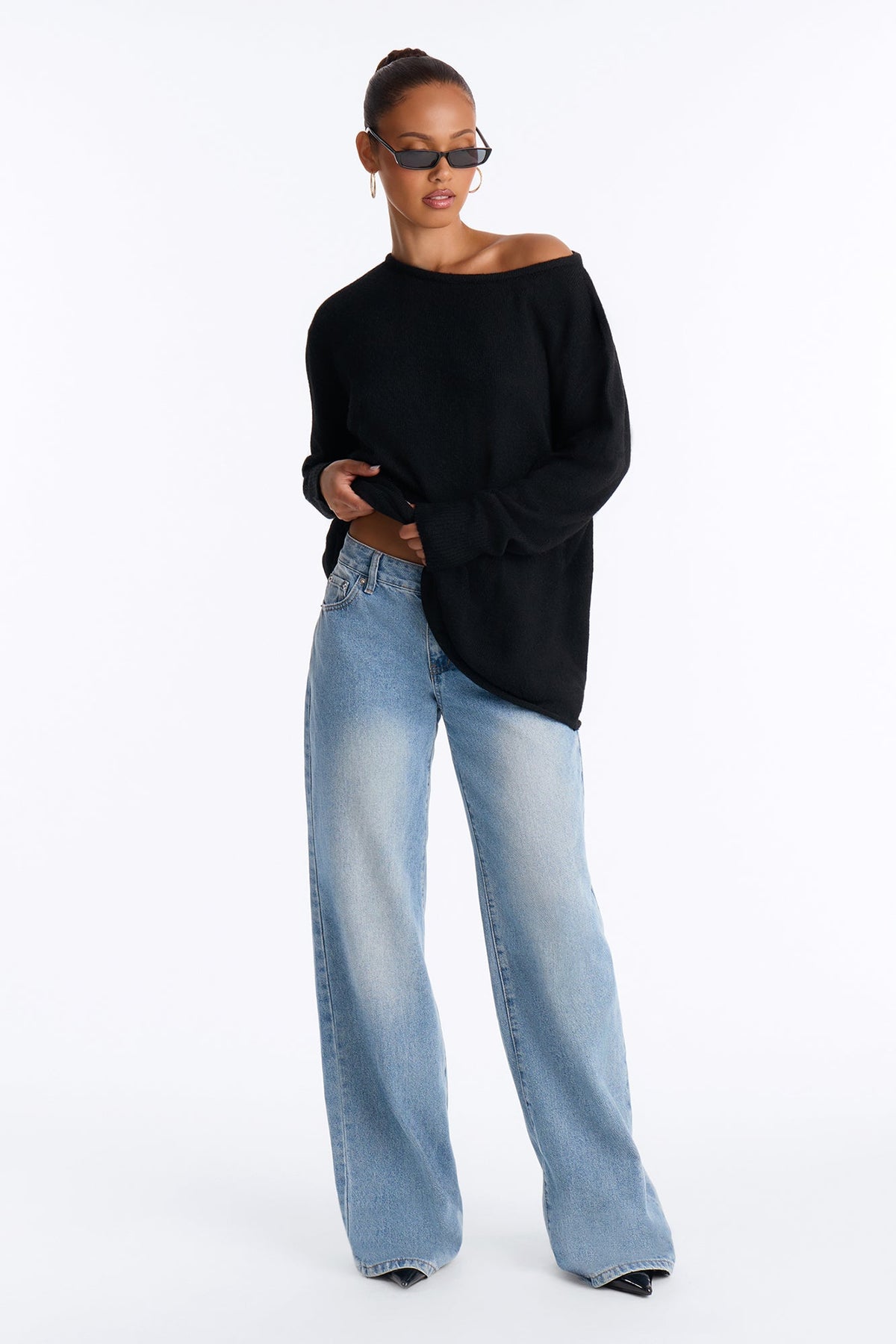 Ellen One Shoulder Oversized Sweater - Black