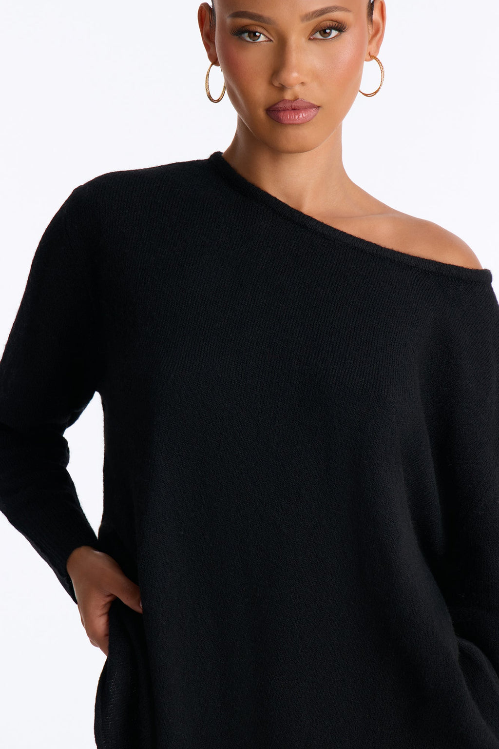 Ellen One Shoulder Oversized Sweater - Black
