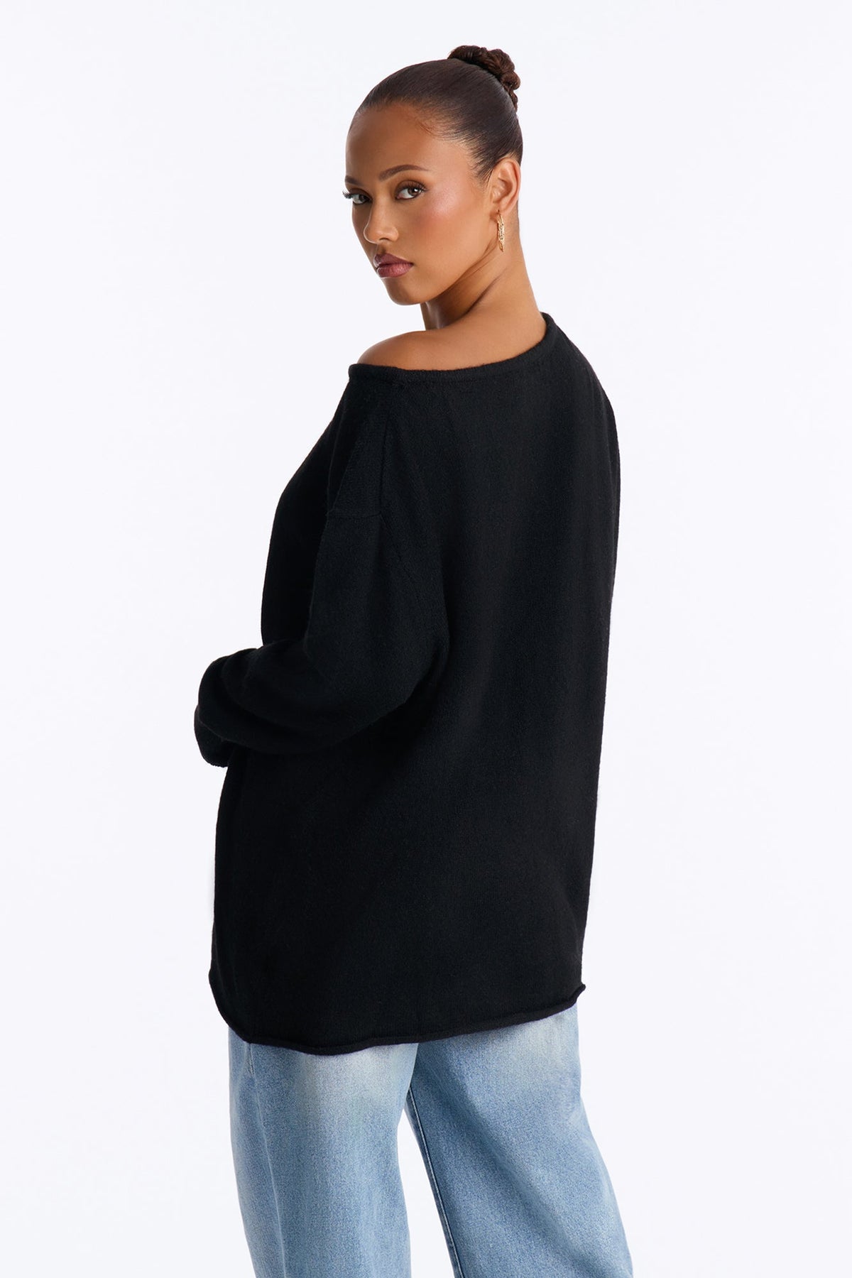 Ellen One Shoulder Oversized Sweater - Black