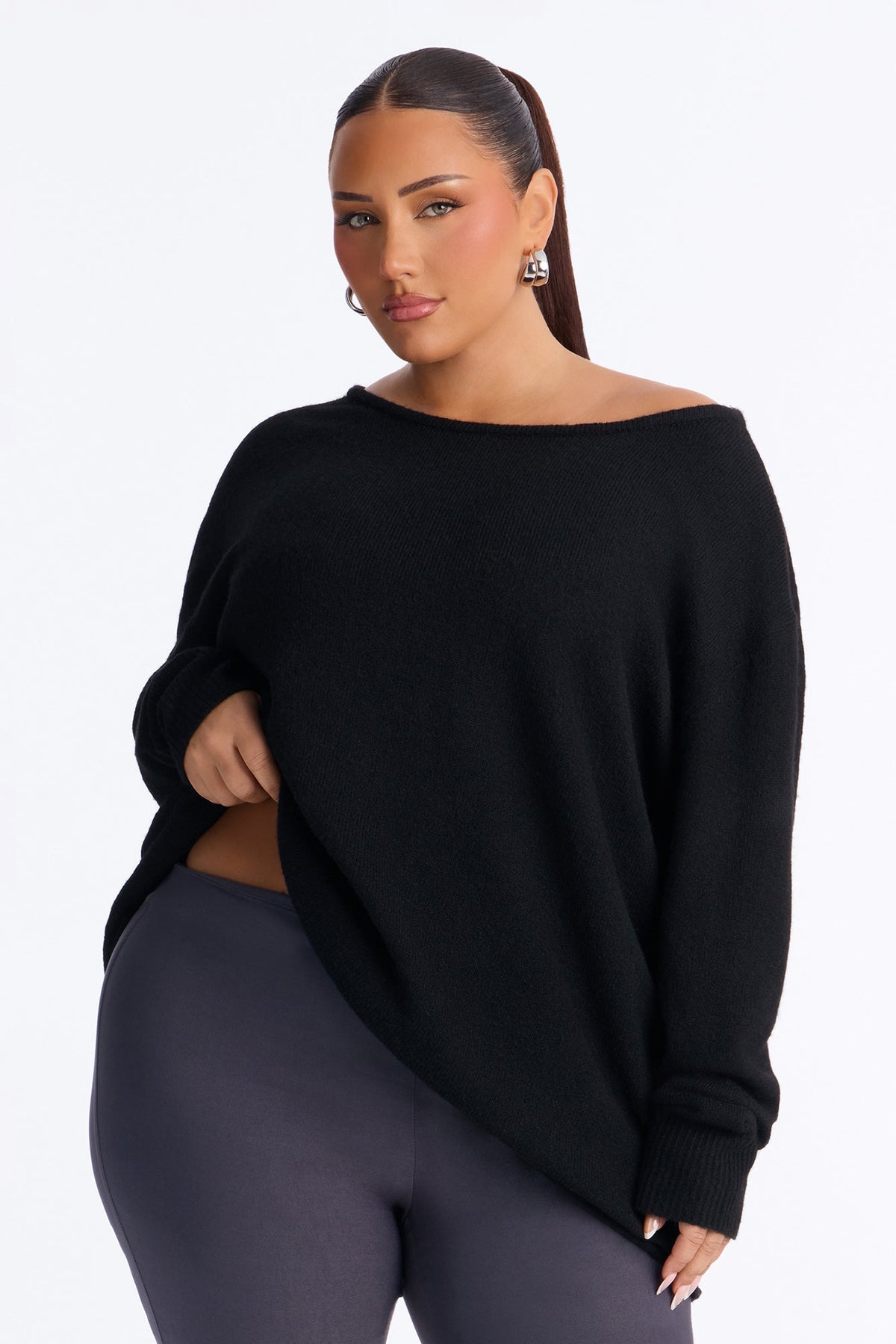 Ellen One Shoulder Oversized Sweater - Black