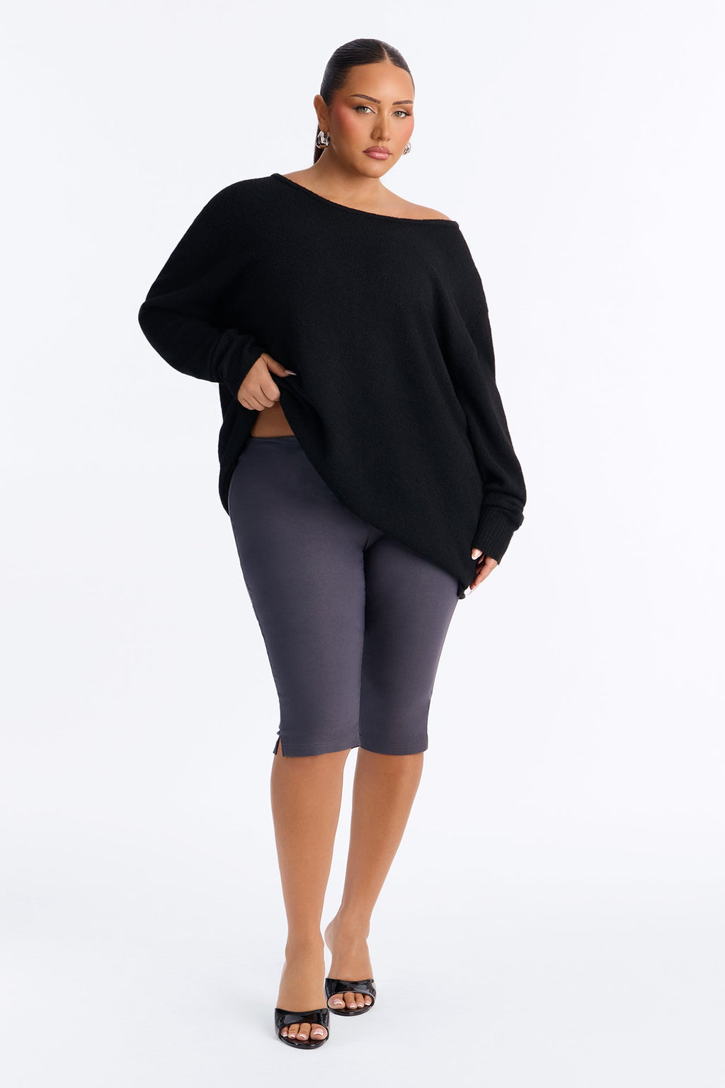 Ellen One Shoulder Oversized Sweater - Black