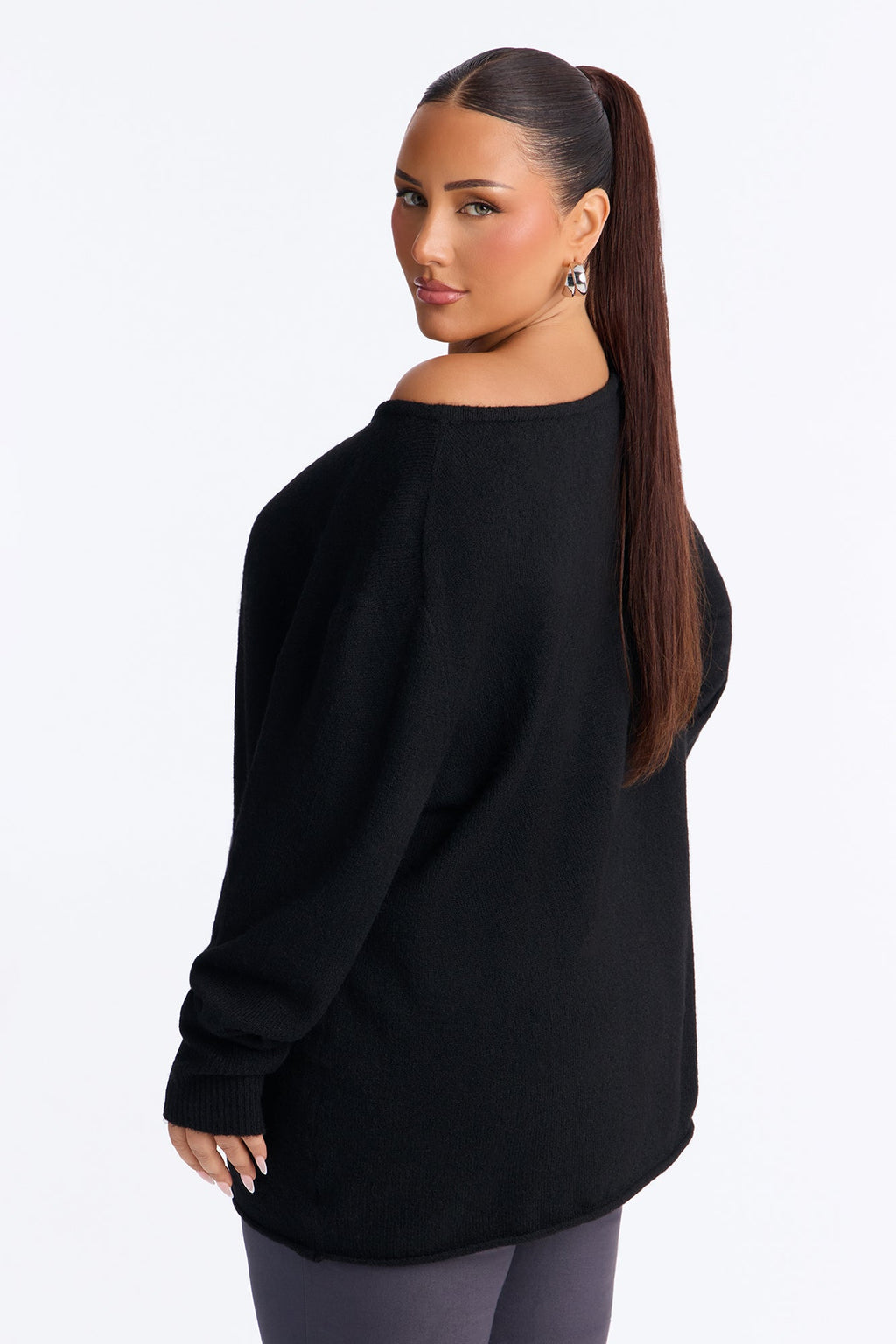Ellen One Shoulder Oversized Sweater - Black
