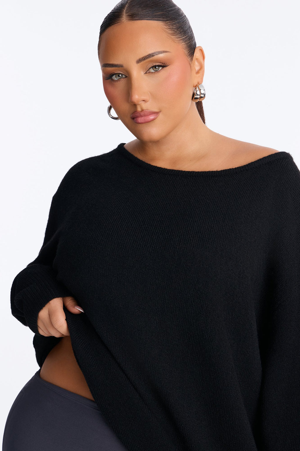 Ellen One Shoulder Oversized Sweater - Black