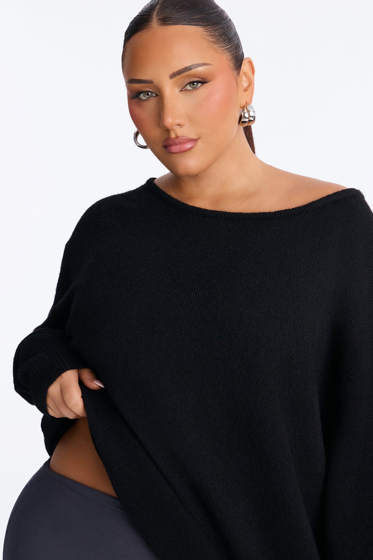 Ellen One Shoulder Oversized Sweater - Black