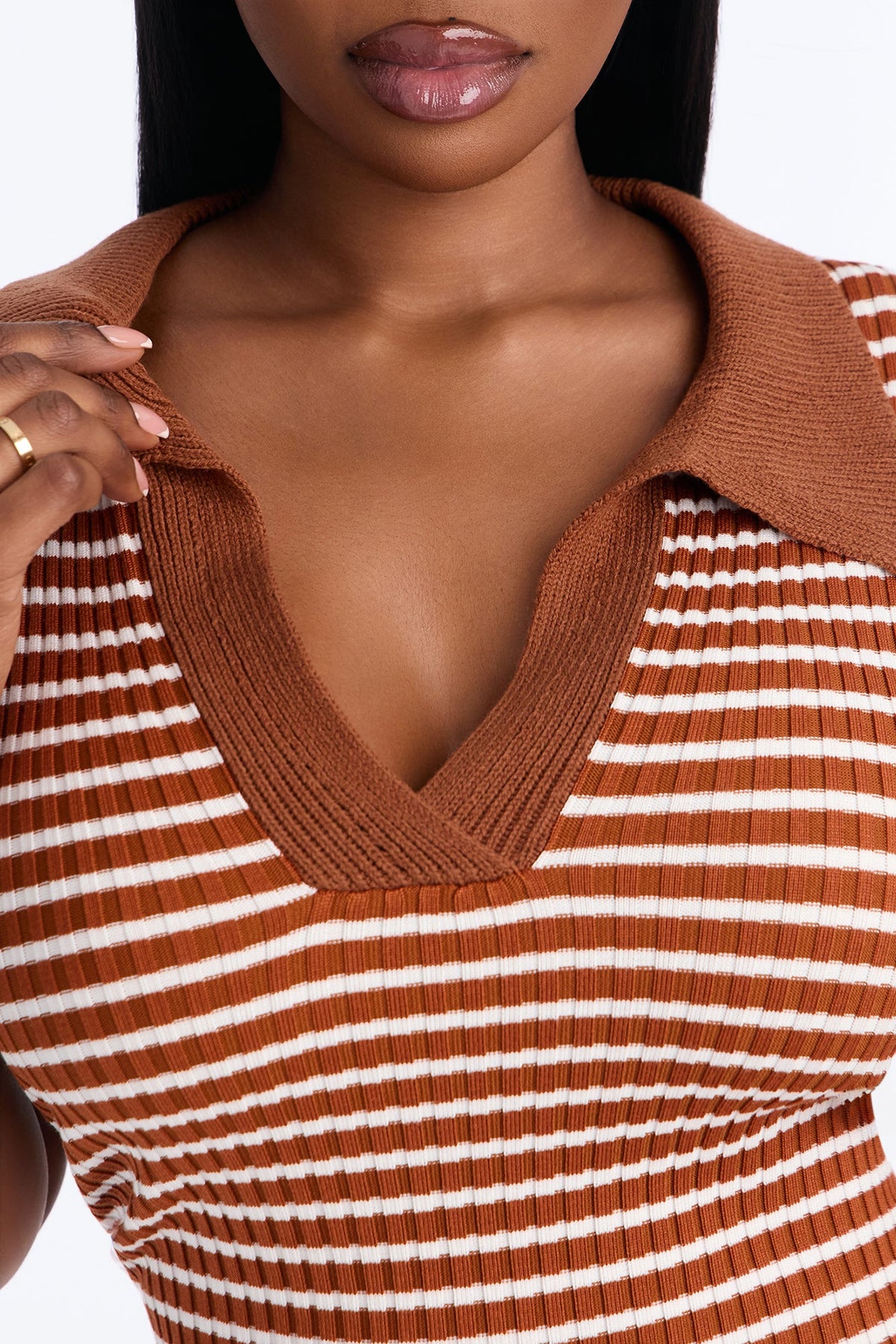 Maddy Striped Ribbed Midi Dress - Brown/combo