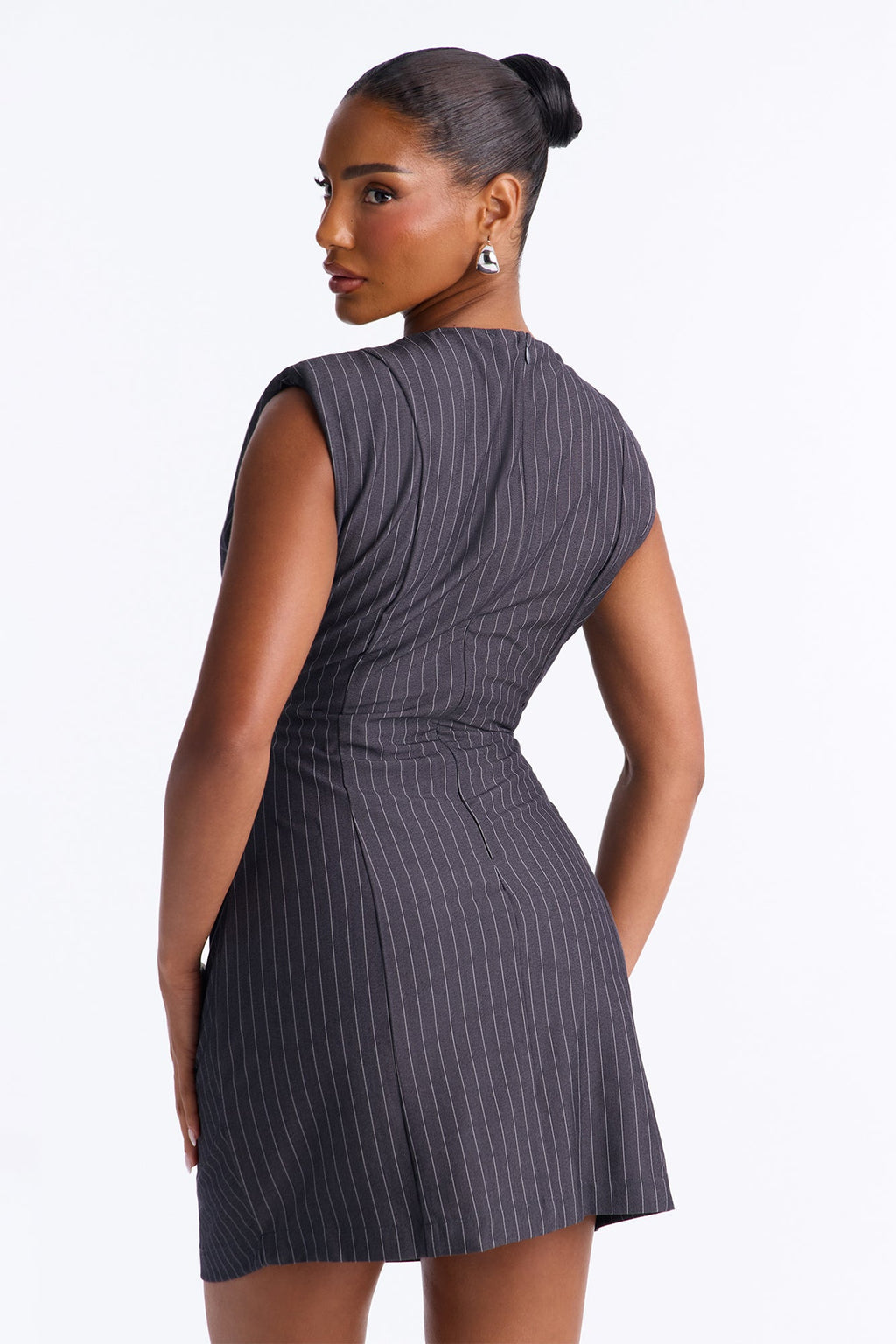 Nadia Pinstripe Mini Dress - Grey