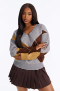 Cozy Core Argyle Pullover Sweater - Grey/combo