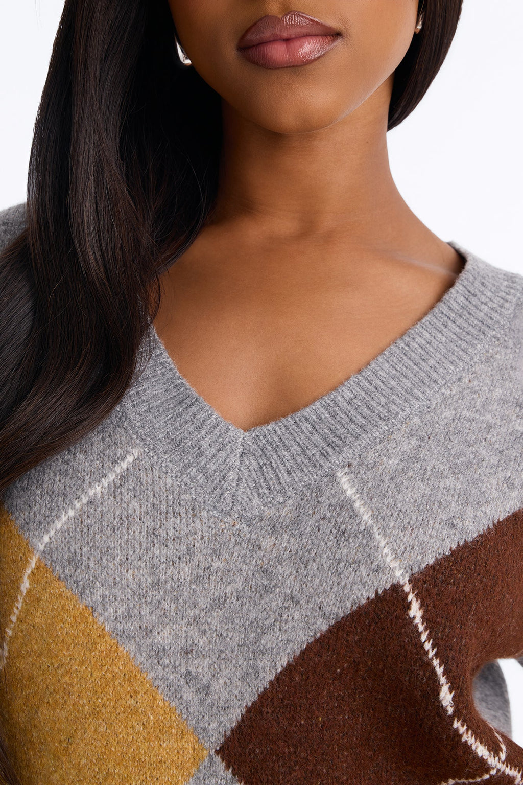 Cozy Core Argyle Pullover Sweater - Grey/combo