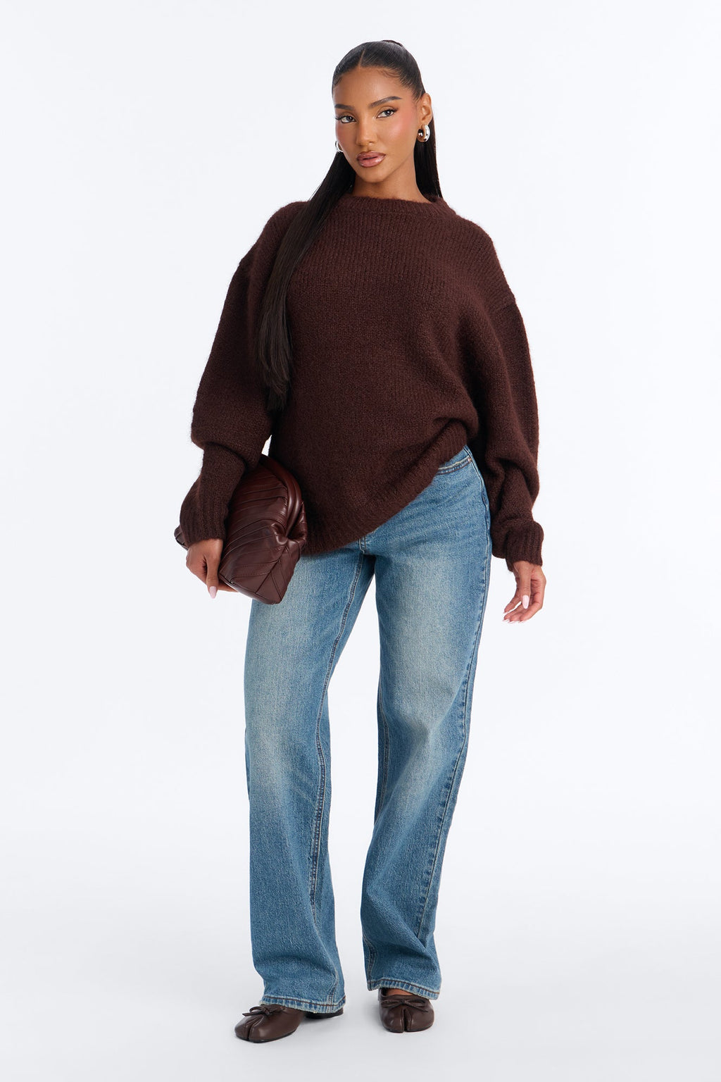 Effortless Chic Heavy Yarn Everyday Relaxed Sweater - Brown