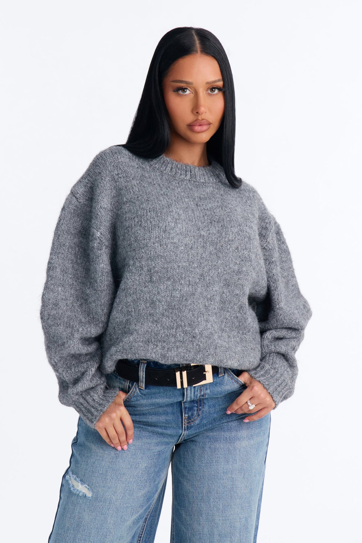 Effortless Chic Heavy Yarn Everyday Relaxed Sweater - Grey